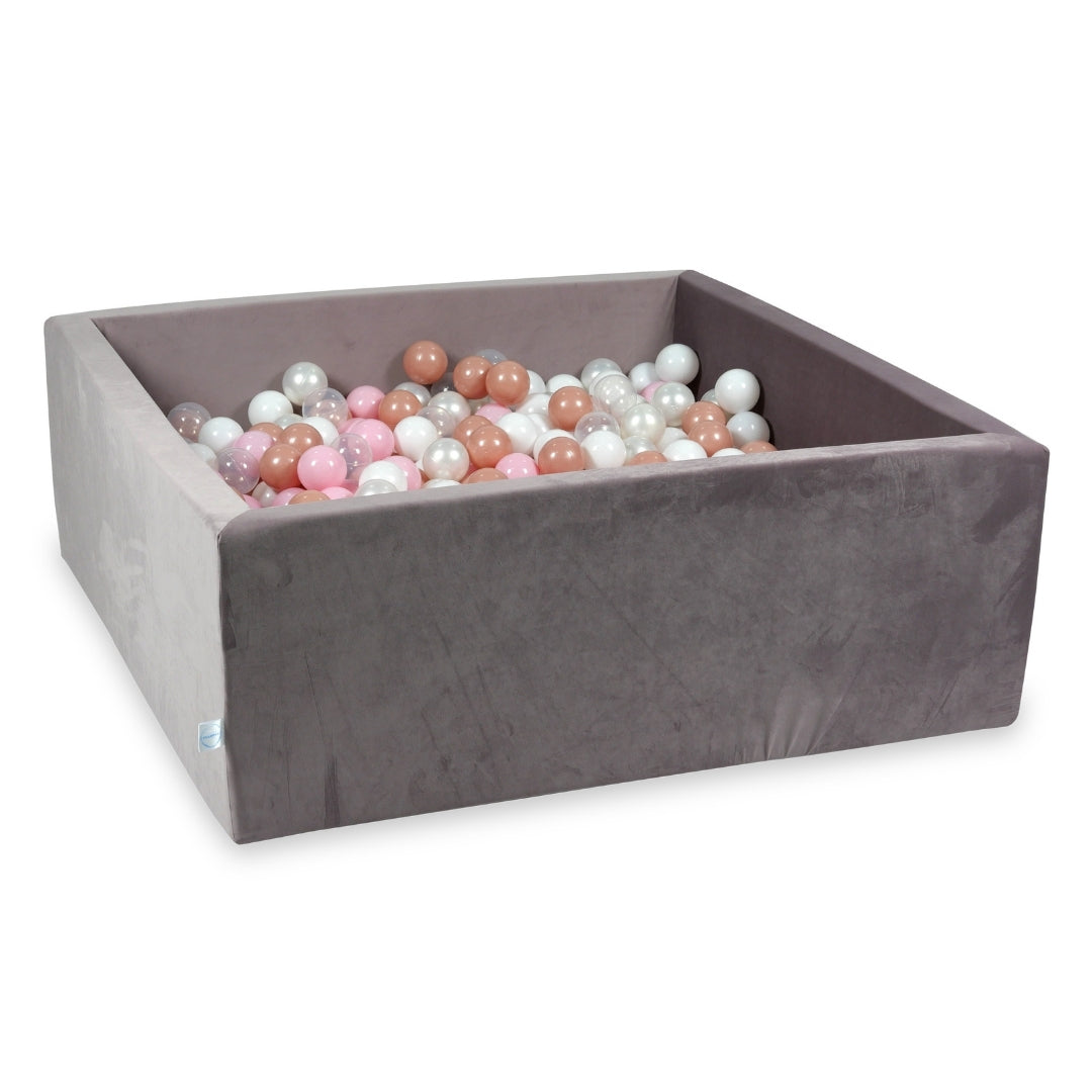 Square ball pit 110x110x40 cm in lilac velvet velvet, 600 balls