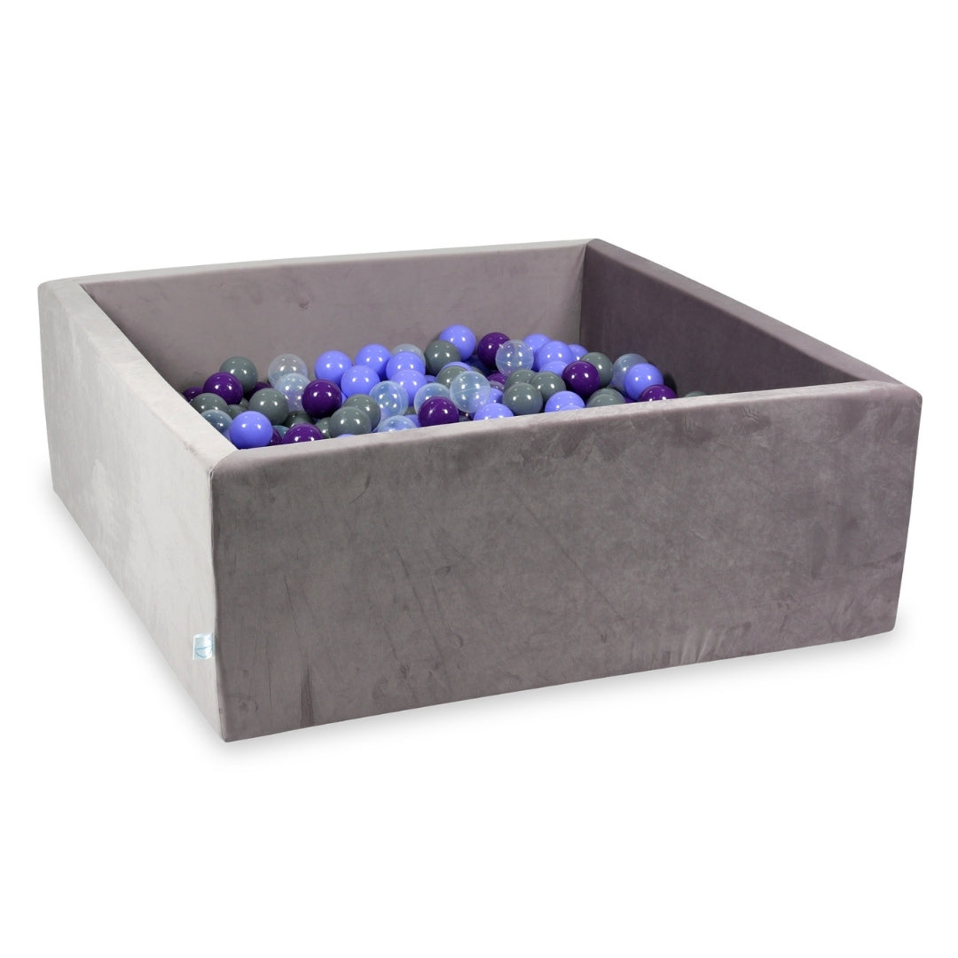 Square ball pit 110x110x40 cm in lilac velvet velvet, 600 balls