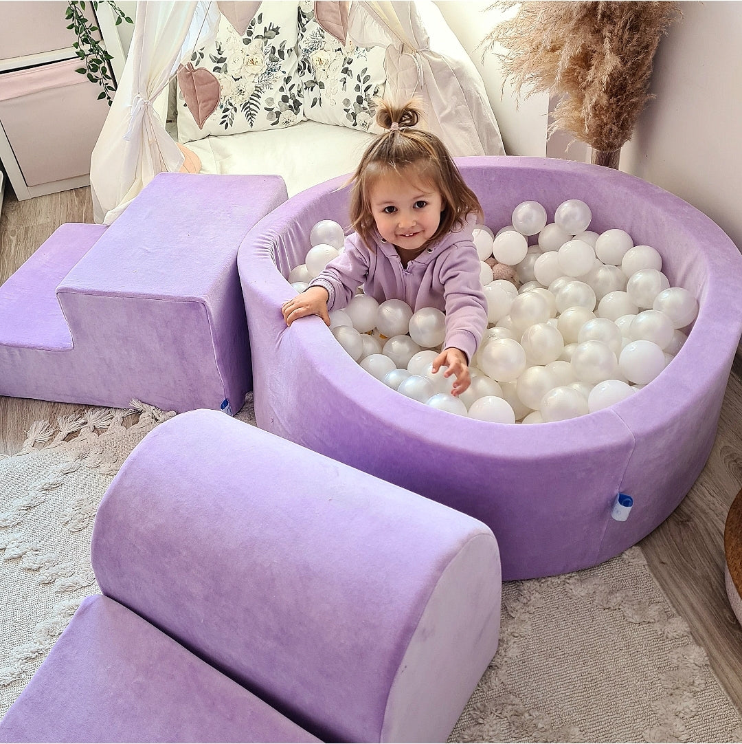 Foam play area with round pool 90x30 velvet soft lilac + 200 balls