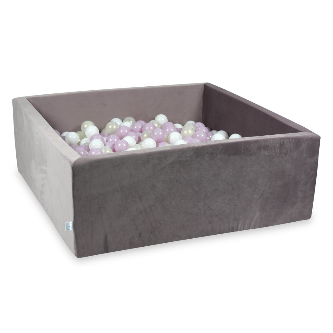 Square ball pit 110x110x40 cm in lilac velvet velvet, 600 balls