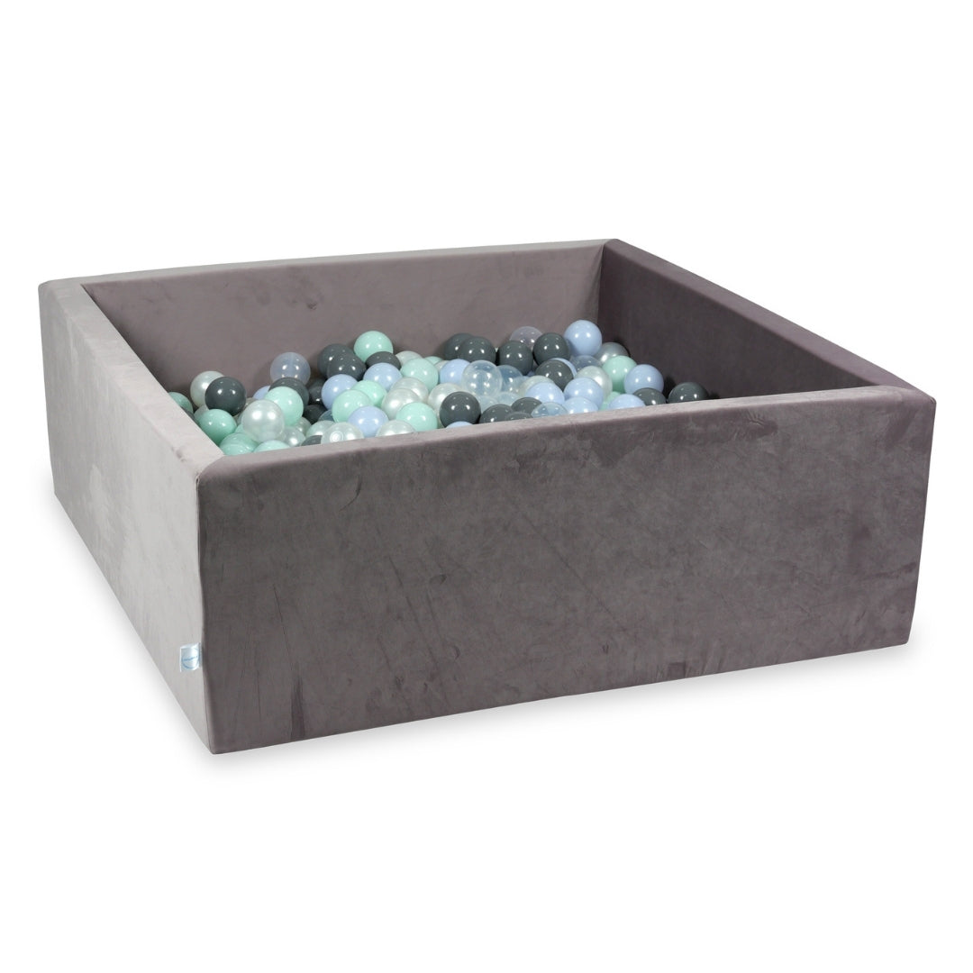 Square ball pit 110x110x40 cm in lilac velvet velvet, 600 balls