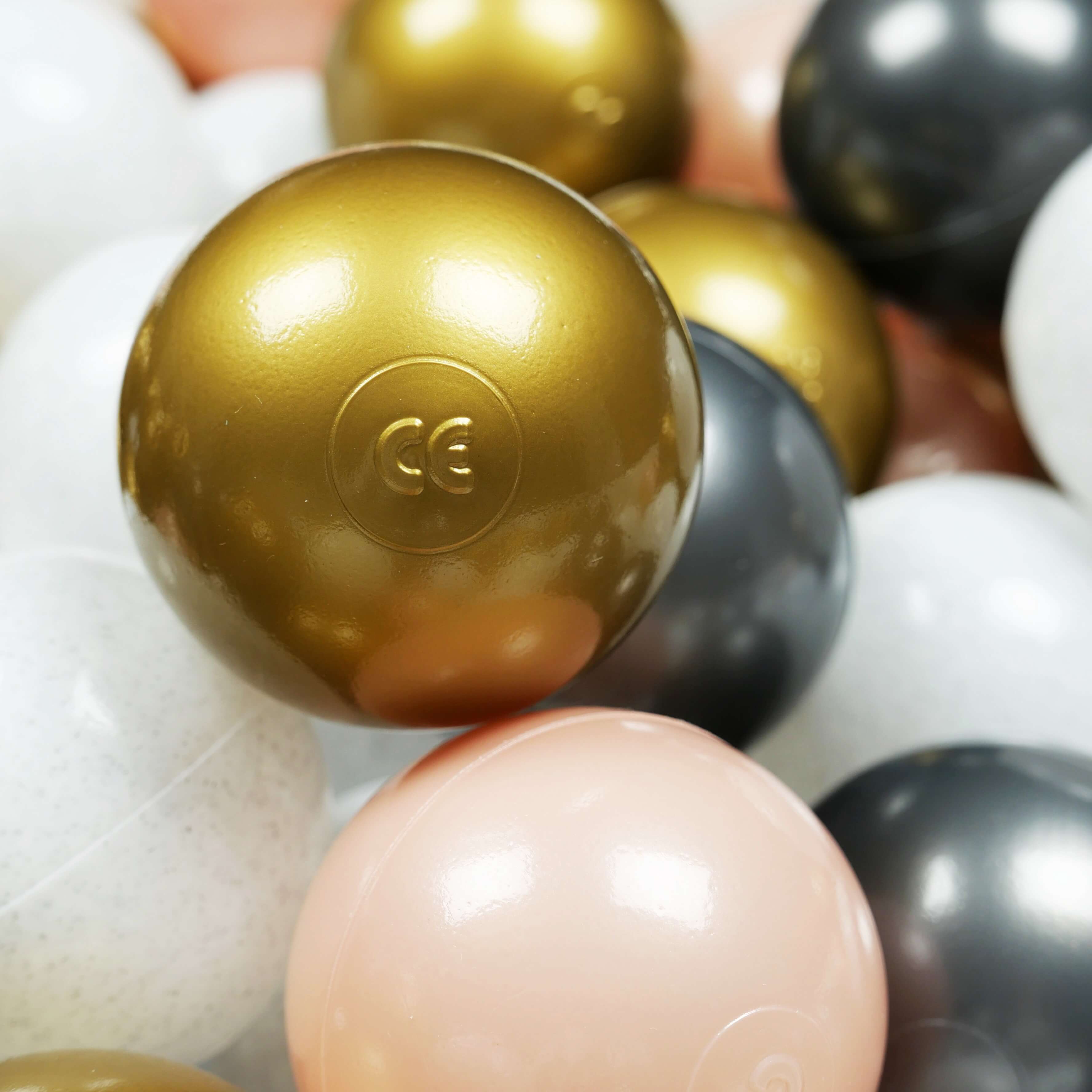 Game balls ø7cm 300 pieces white sweater, metallic graphite, rose gold, old gold