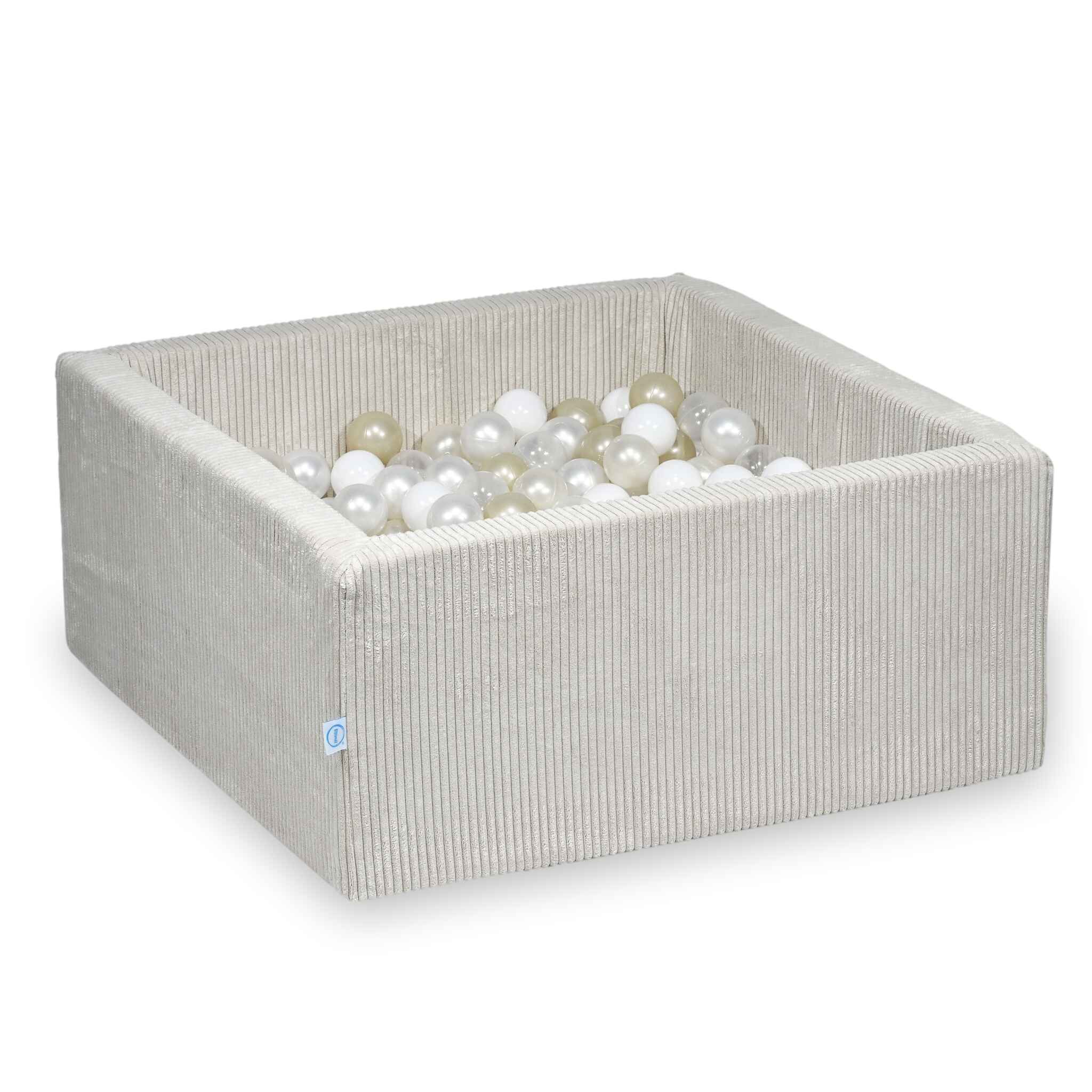 Square ball pit 90x90x40 cm in Corduroy Beige, 400 balls