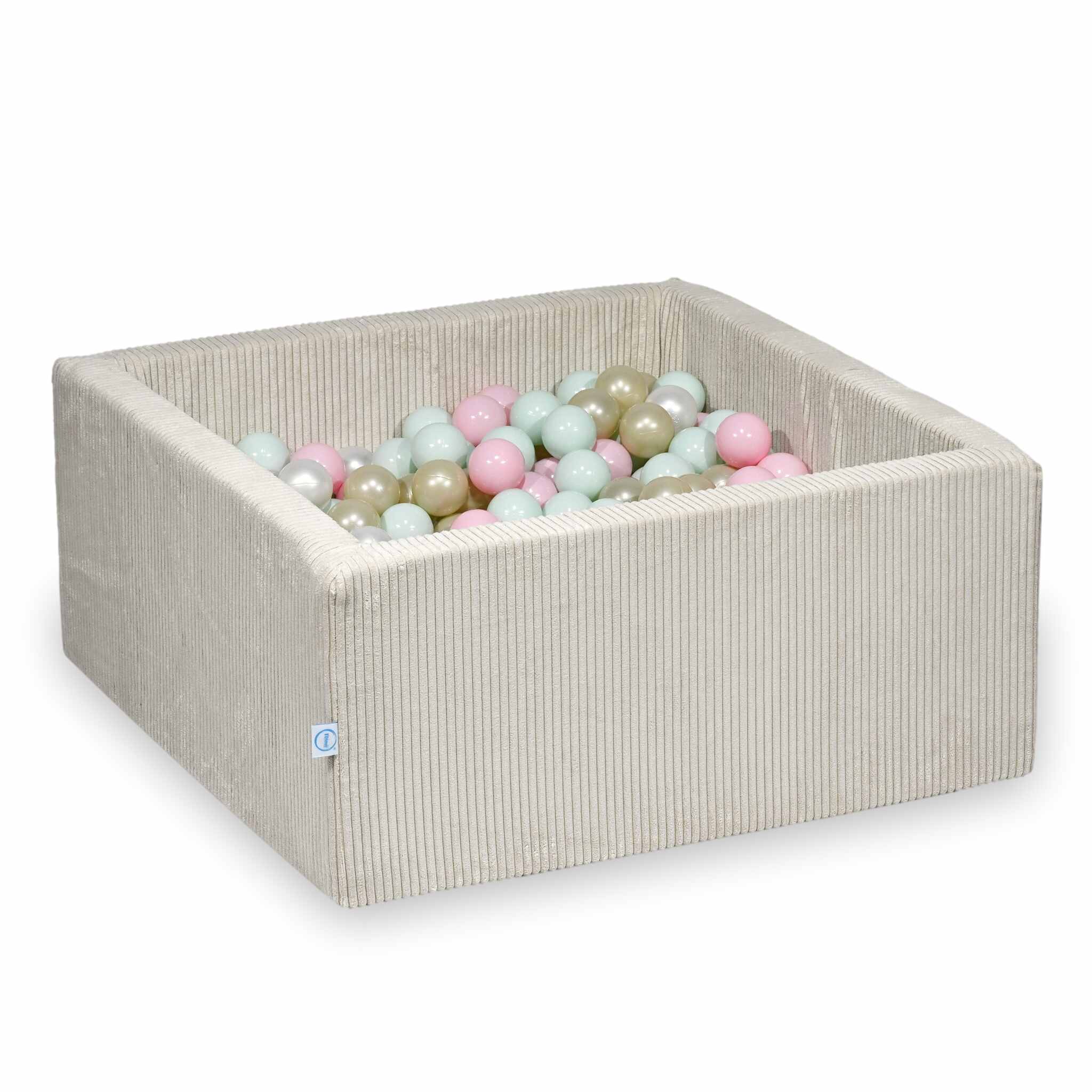 Square ball pit 90x90x40 cm in Corduroy Beige, 400 balls