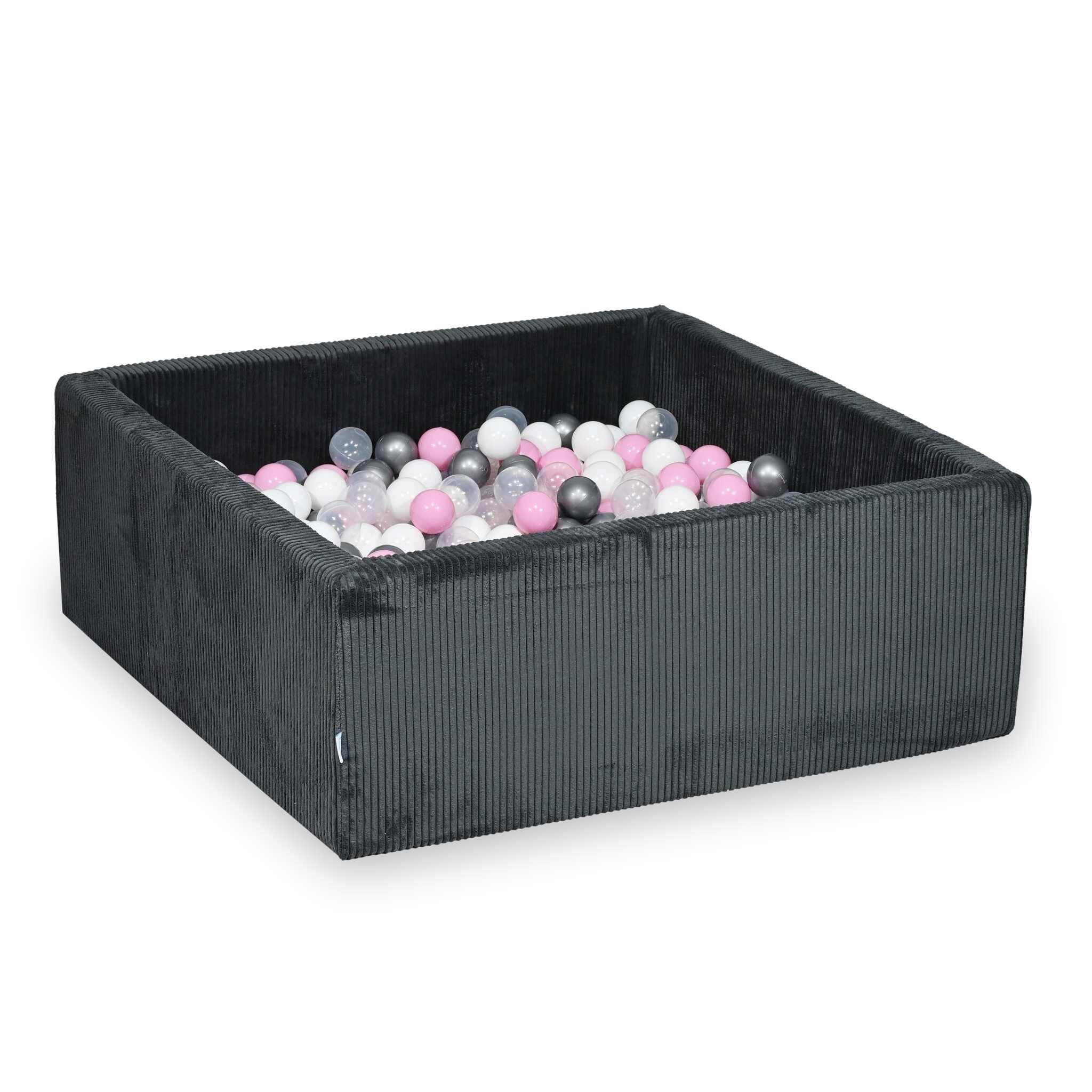 Square ball pit 110x110x40 cm in Corduroy Graphite, 600 balls