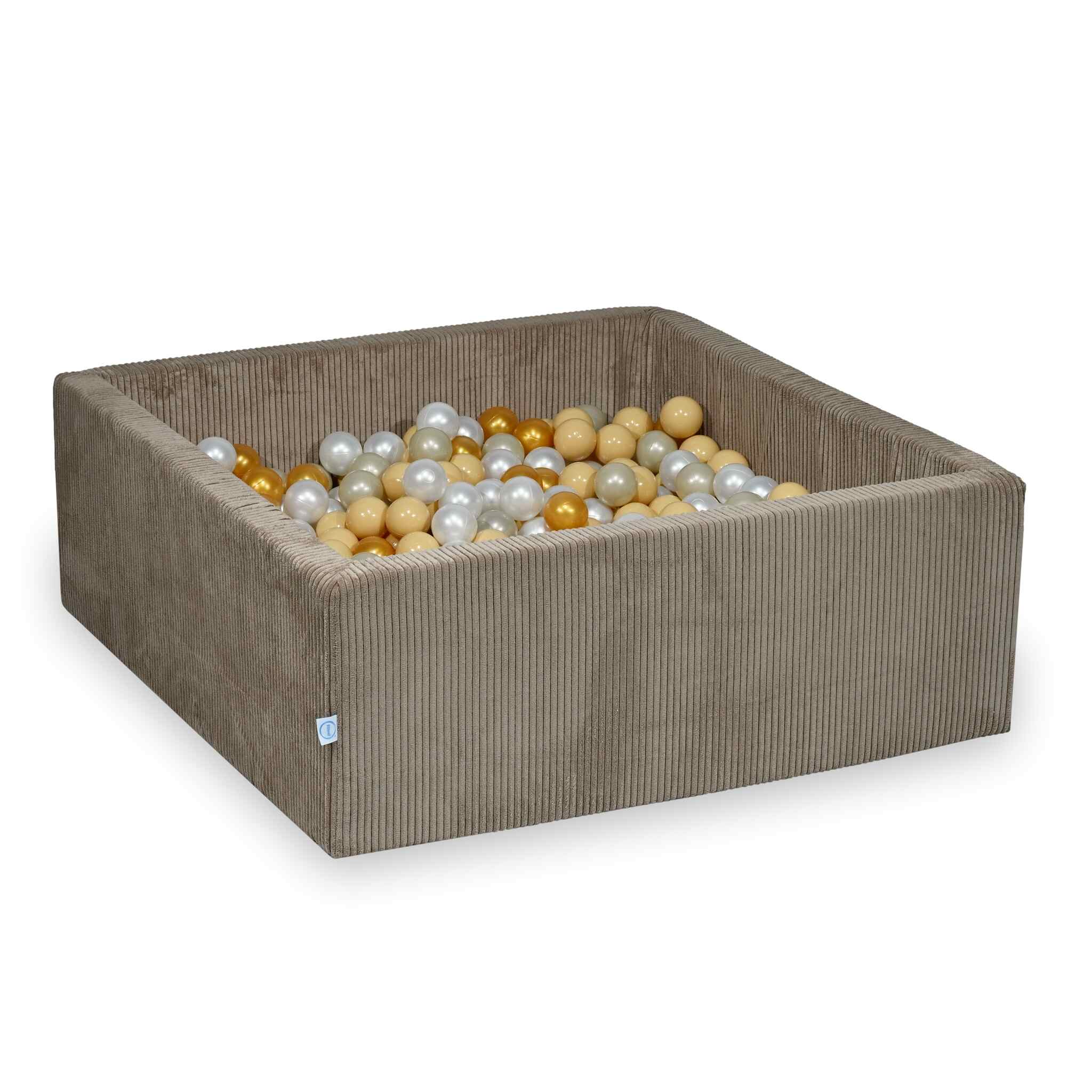 Square ball pit 110x110x40 cm in Corduroy Toffee, 600 balls