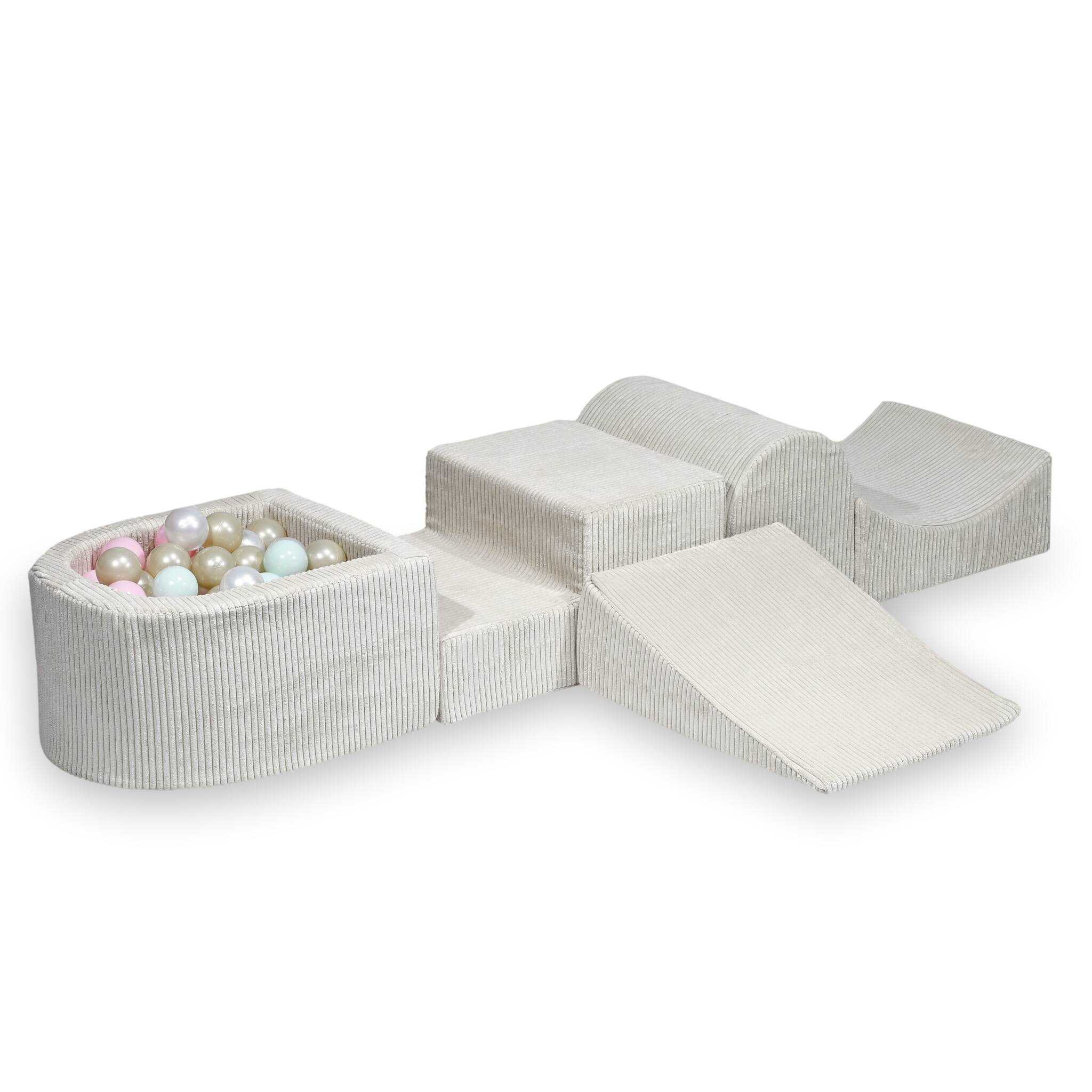 Foam playground with hill and micro corduroy beige pool + 100 balls