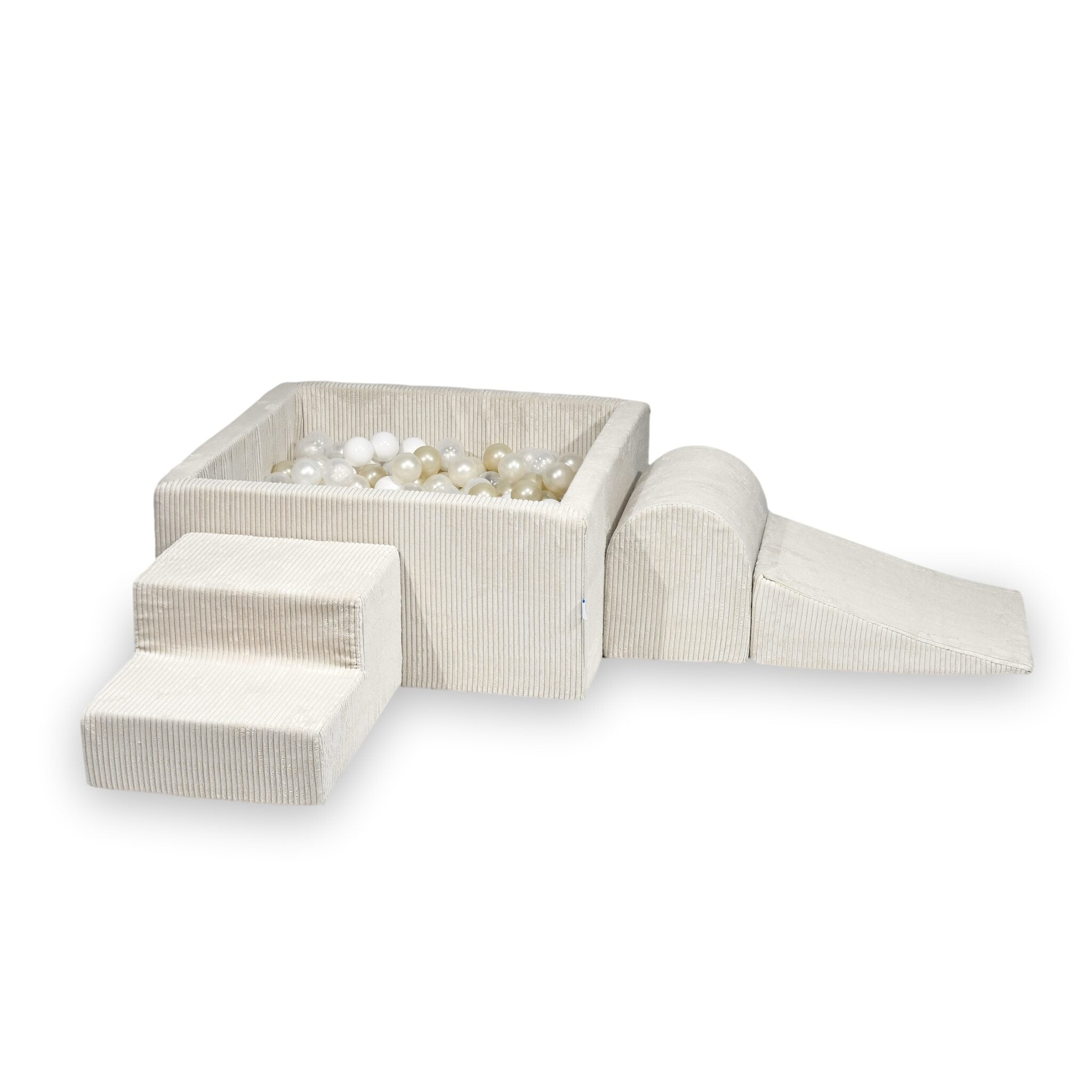 Mimii Bällebad aus Cord in Beige – quadratisch, 90 × 90 × 40 cm, mit 400 Bällen