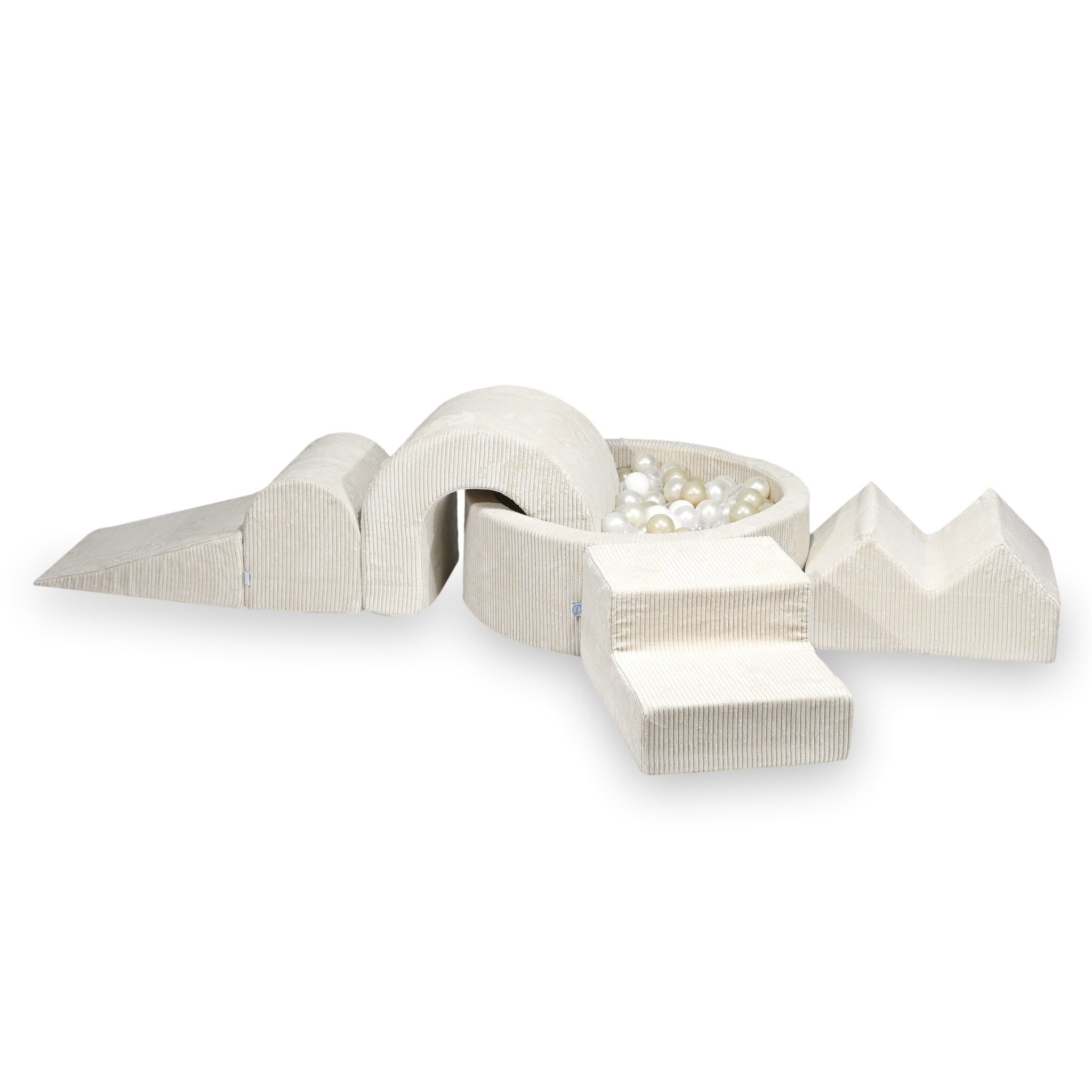 Foam play area with round pool 90x30 ribbed beige + 5 elements + 200 balls