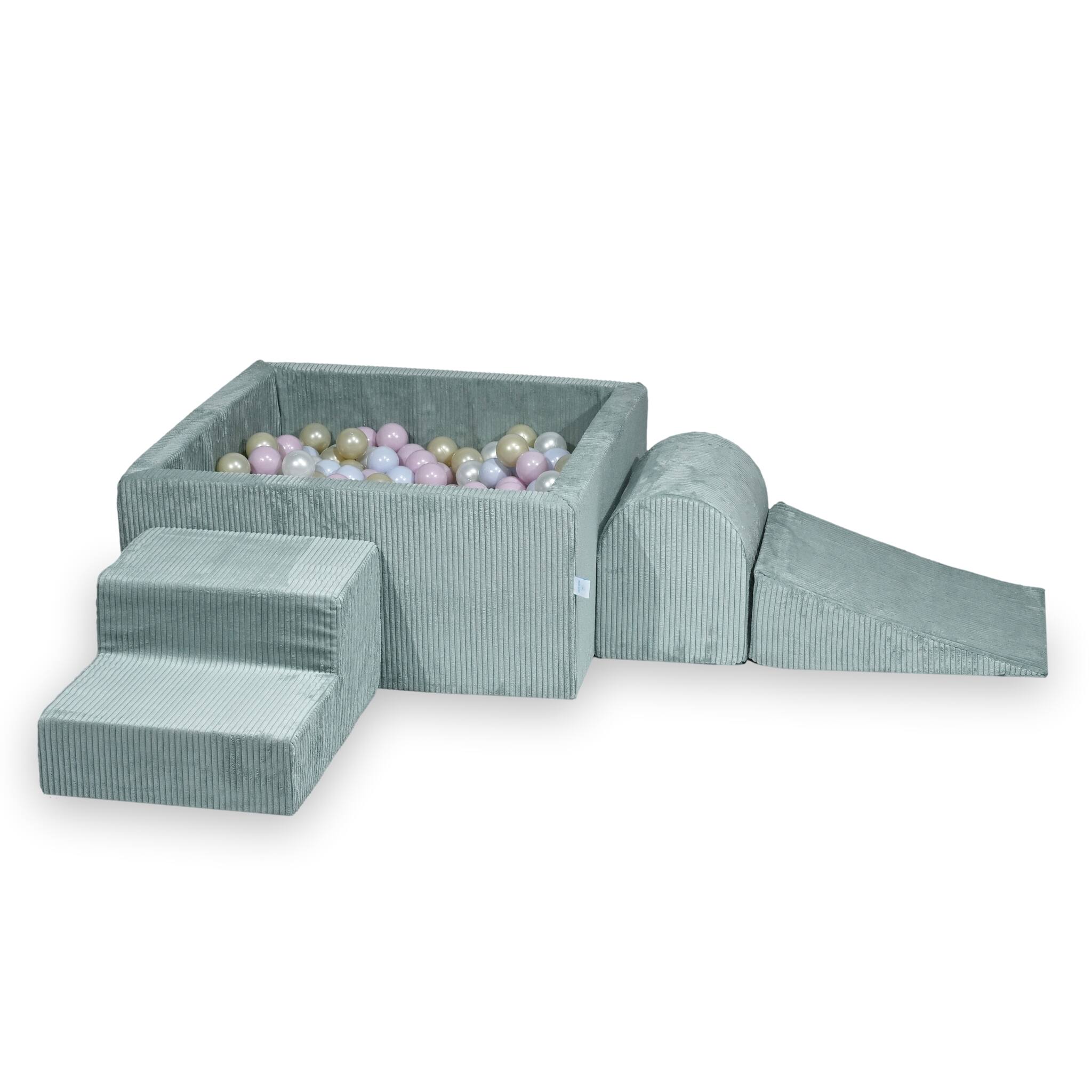 Schaumspielplatz mit quadratischem Bällebad, Kinderspielset 90x90x40 Hellminz-Kord + 400 Bälle