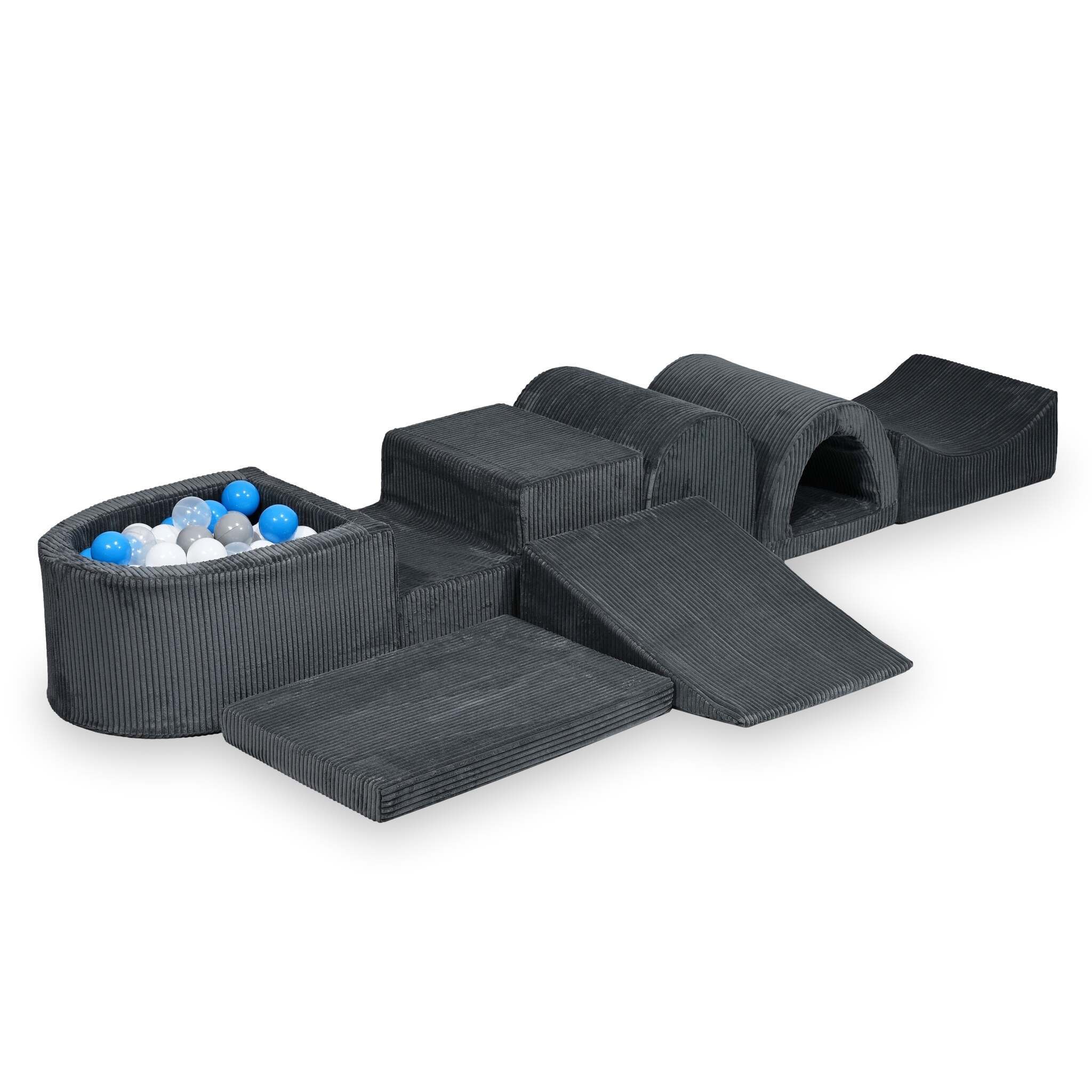 Largest foam play area with graphite micro corduroy ball pit + 100 balls
