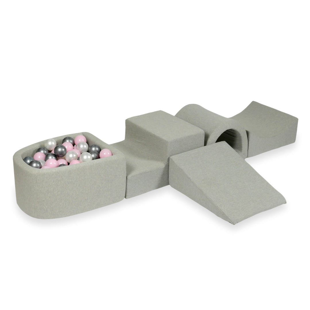 Foam play area with bridge and micro light gray pool + 100 balls