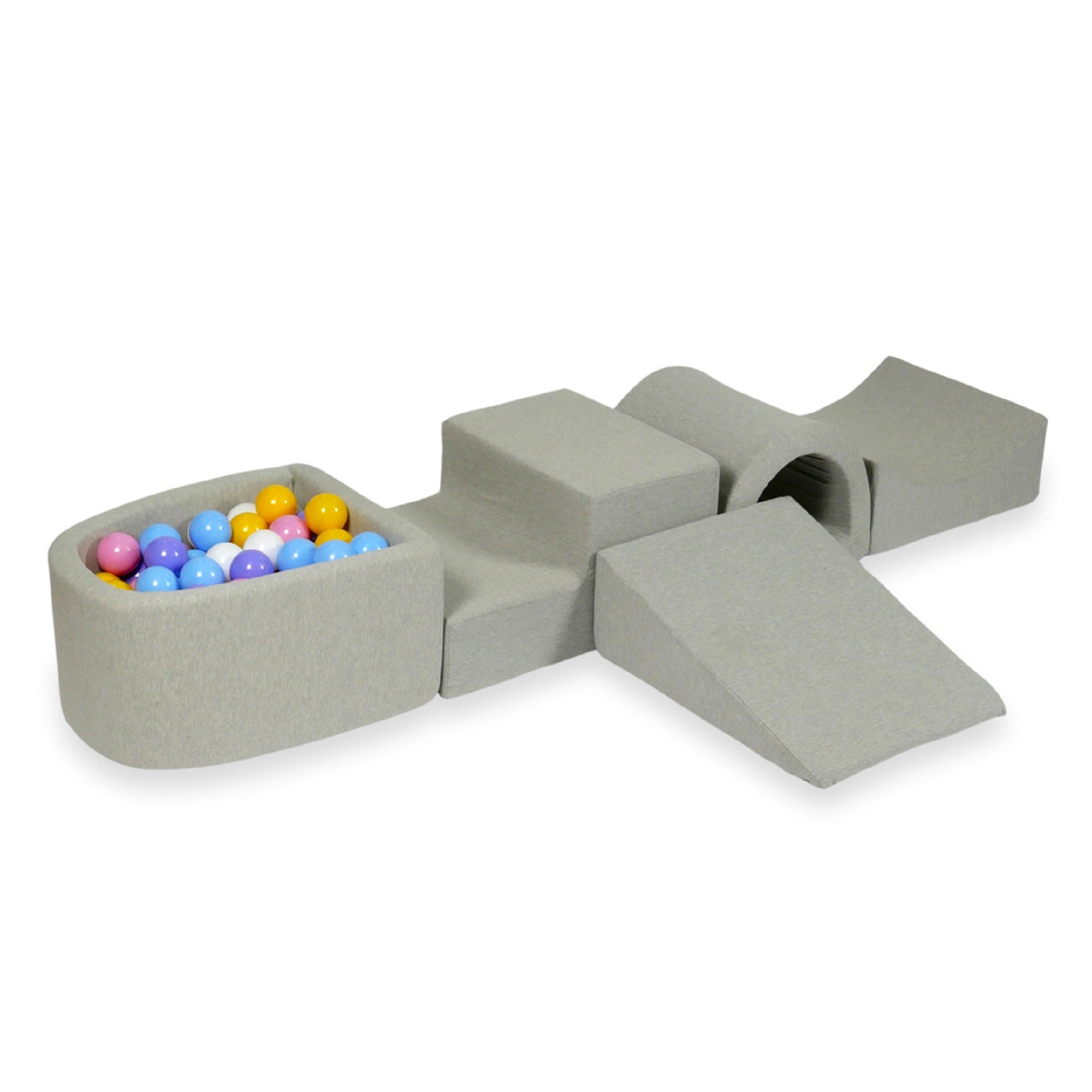Foam play area with bridge and micro light gray pool + 100 balls