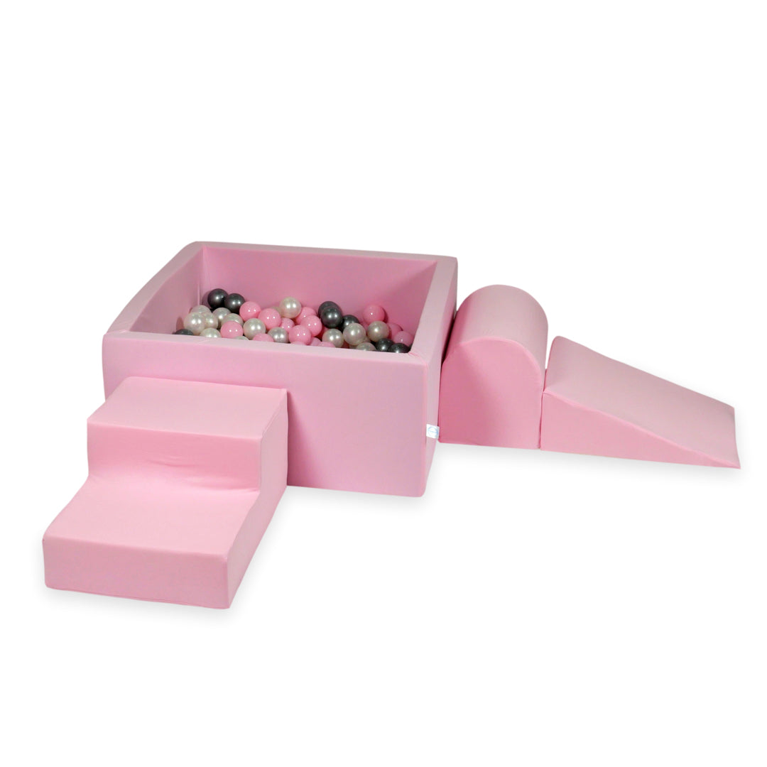 Foam play area with square ball pit children's play set 90x90x40 dusty pink + 400 balls