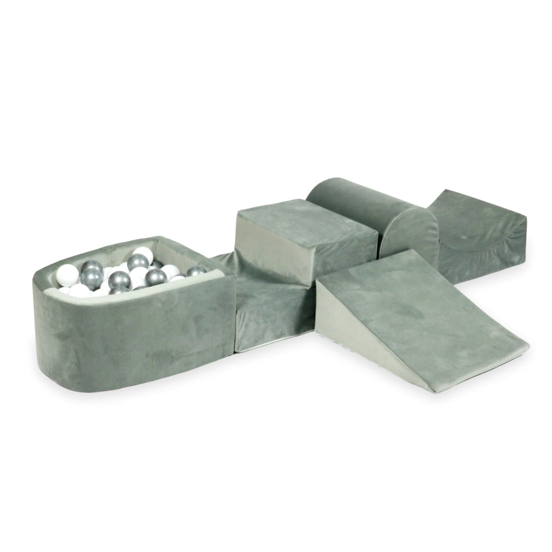 Foam play area with hill and micro velvet gray pool + 100 balls