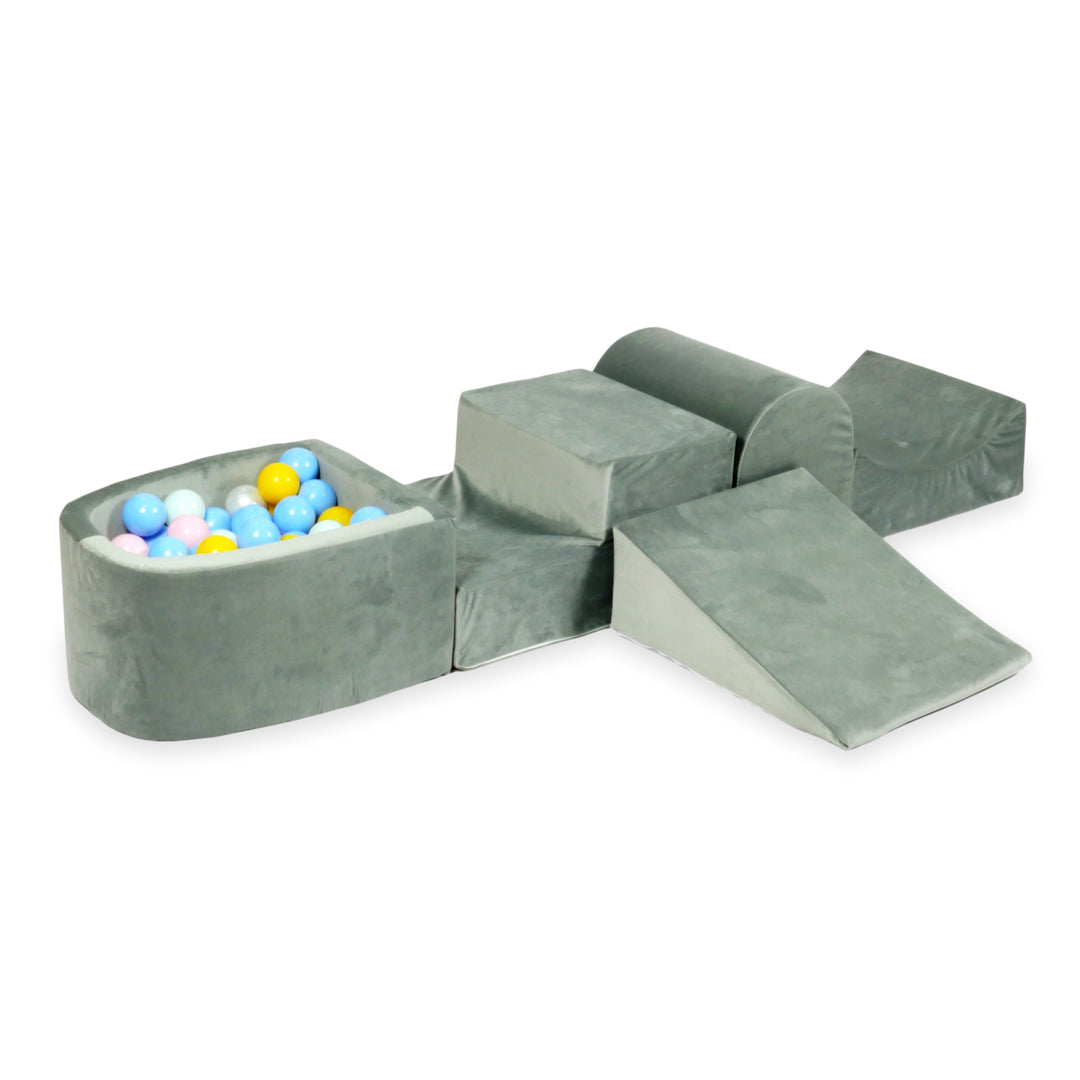 Foam play area with hill and micro velvet gray pool + 100 balls