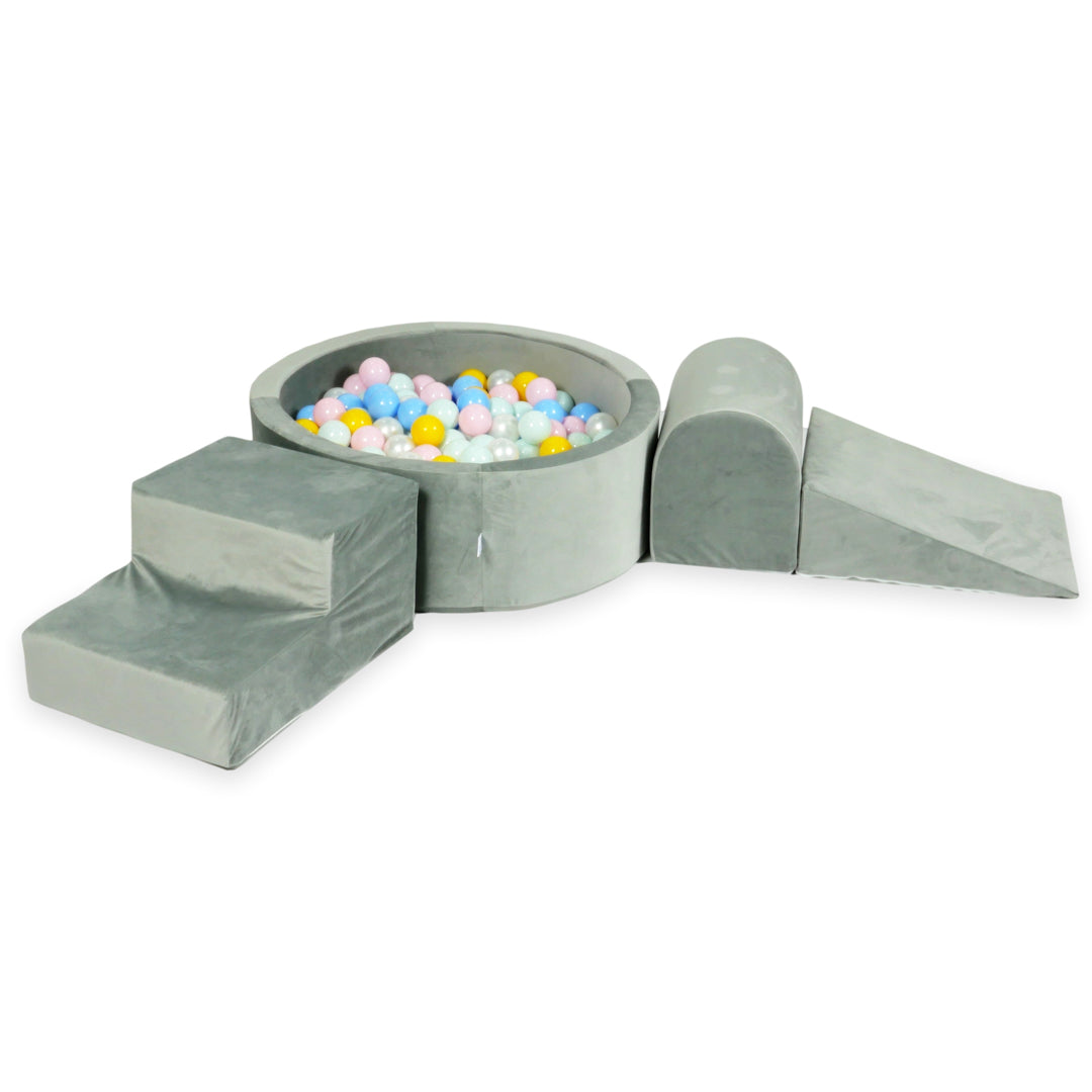 Foam play area with round pool 90x30 velvet gray + 200 balls