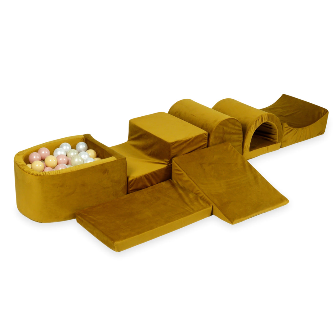 Largest foam play area with gold micro velvet ball pit + 100 balls