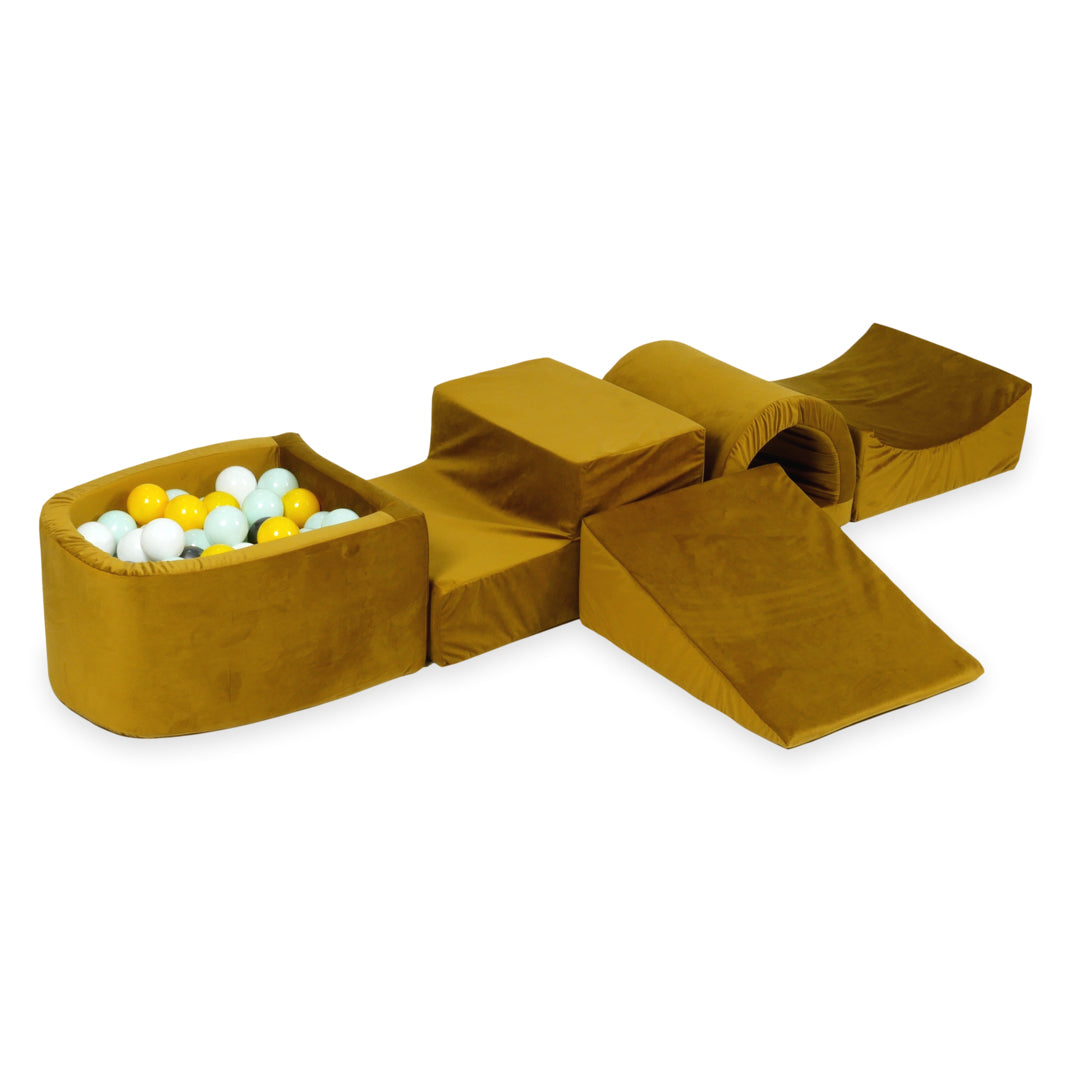 Foam play area with bridge and micro velvet gold pool + 100 balls