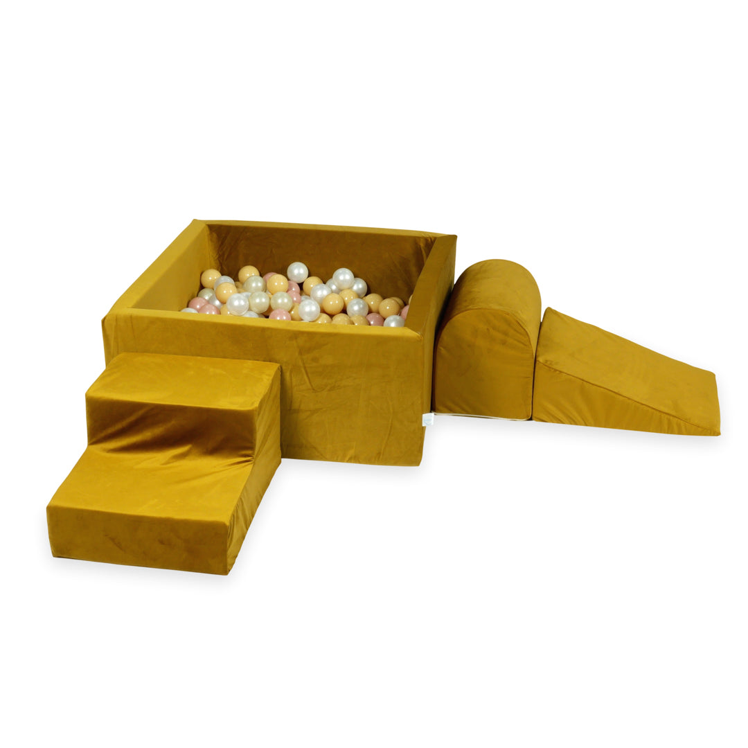 Foam play area with square ball pit children's play set 90x90x40 velvet gold + 400 balls