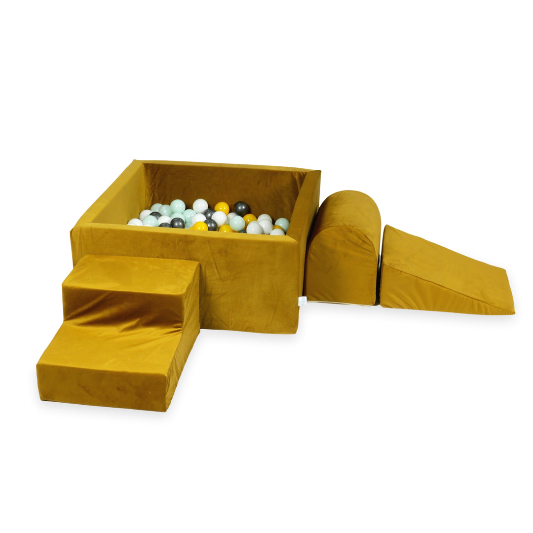 Foam play area with square ball pit children's play set 90x90x40 velvet gold + 400 balls