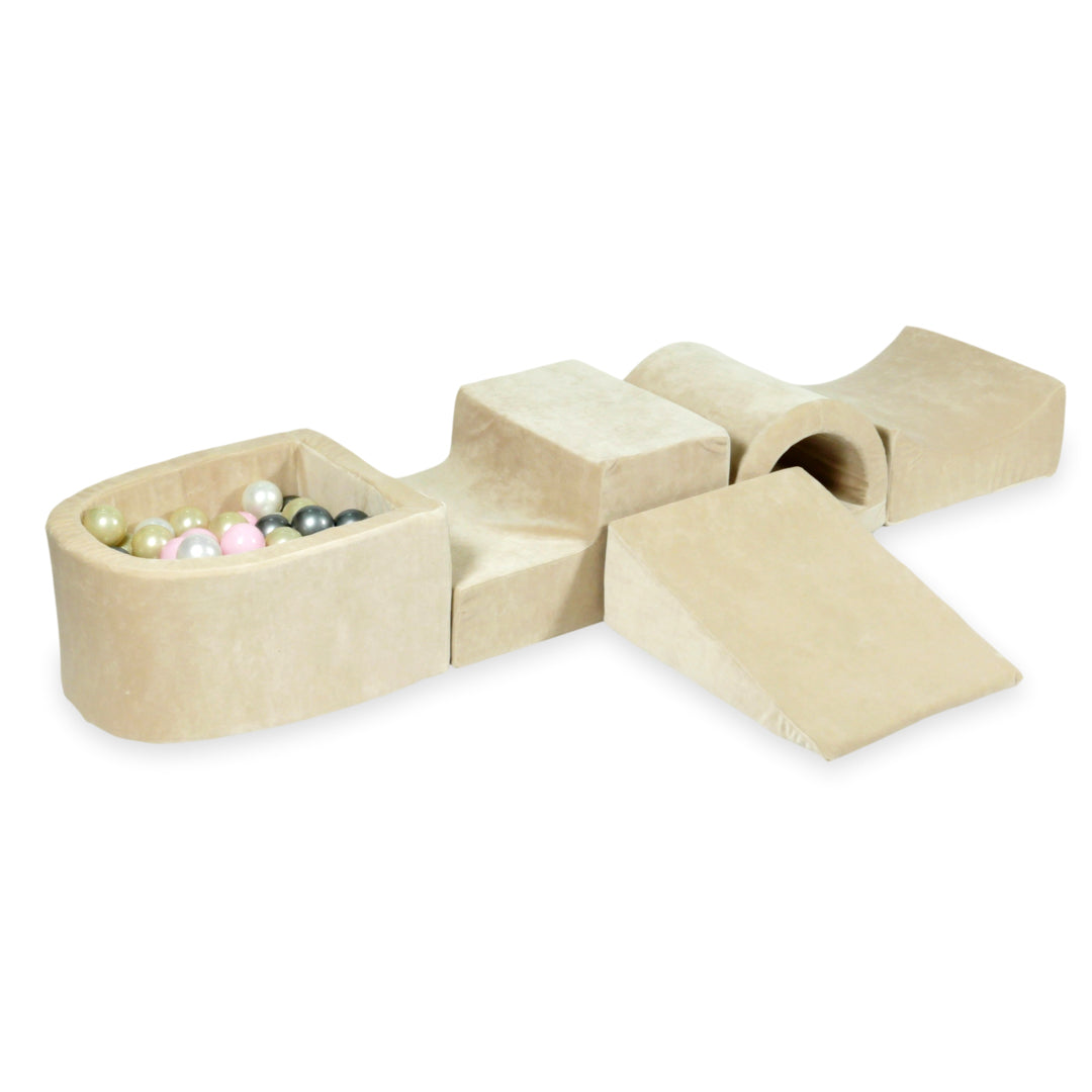 Foam play area with bridge and micro velvet soft beige pool + 100 balls