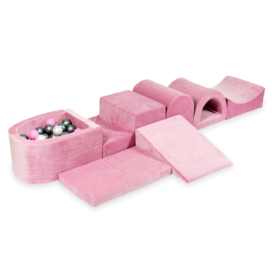 Largest foam play area with soft rose micro velvet ball pit + 100 balls