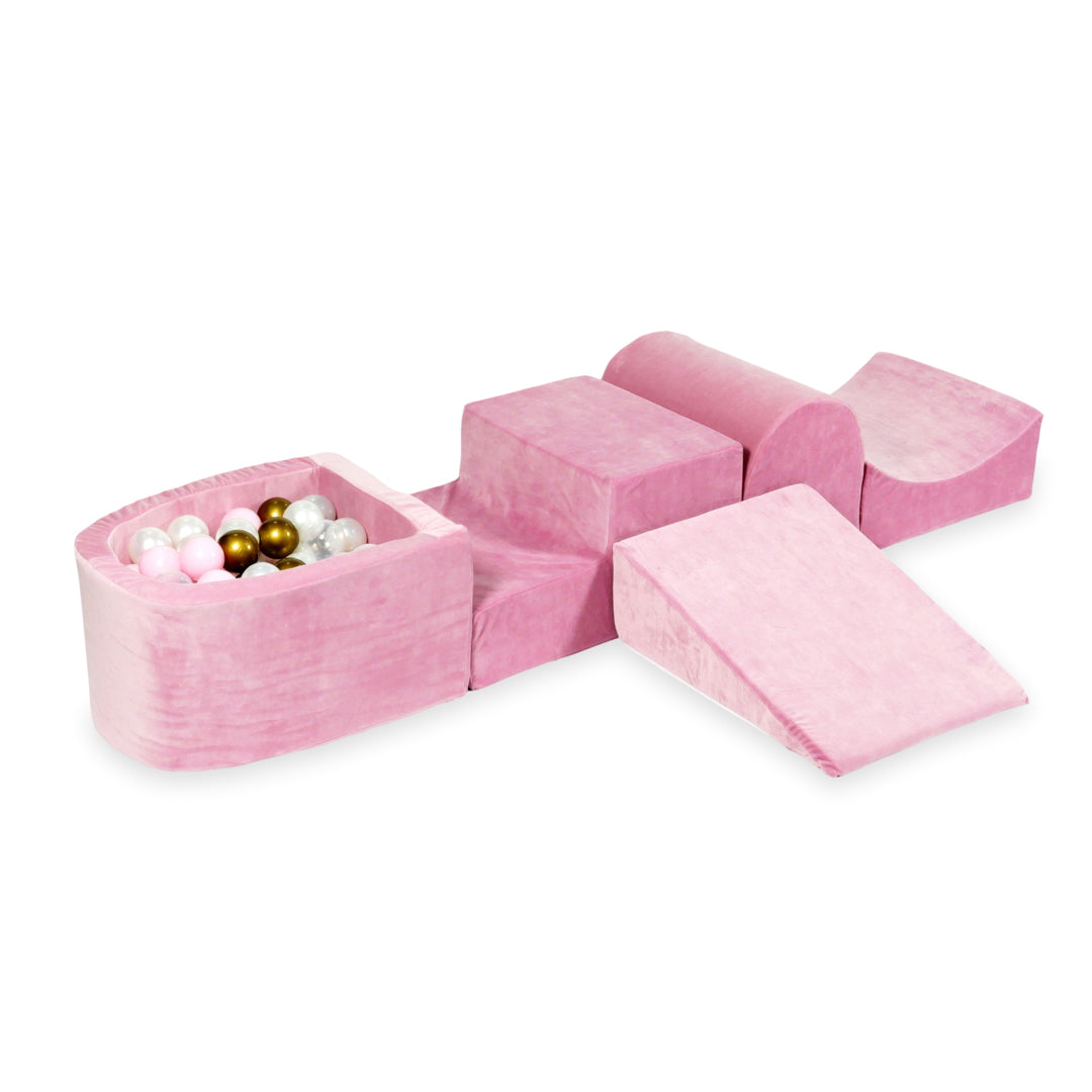 Foam play area with hill and micro velvet soft pink pool + 100 balls
