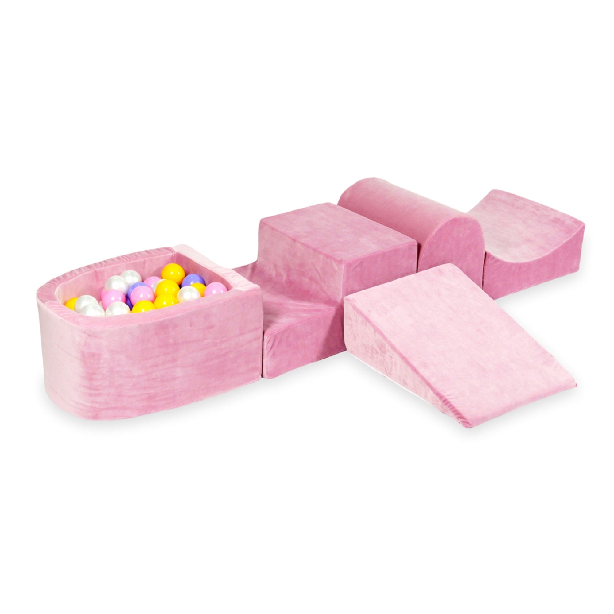 Foam play area with hill and micro velvet soft pink pool + 100 balls