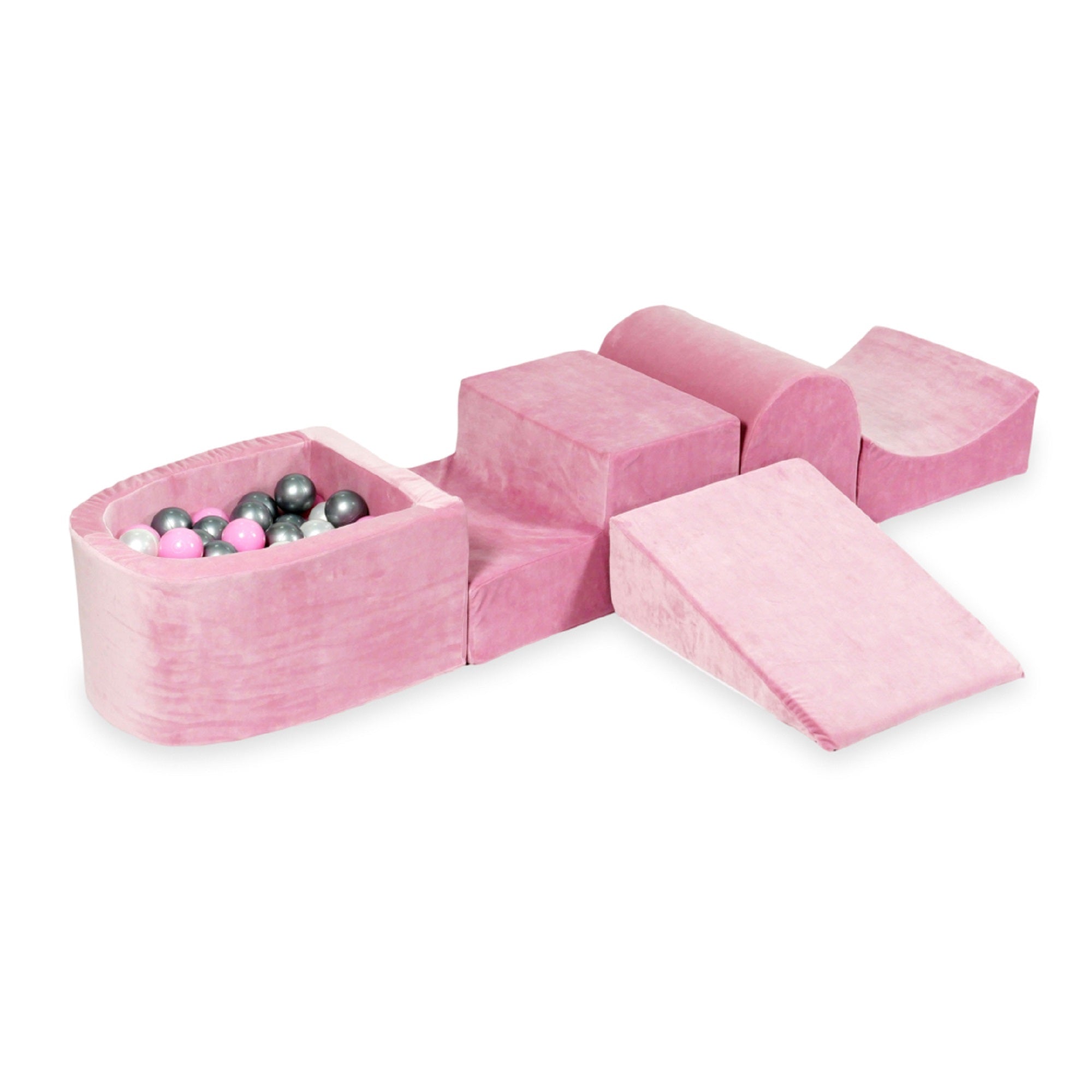 Foam play area with hill and micro velvet soft pink pool + 100 balls