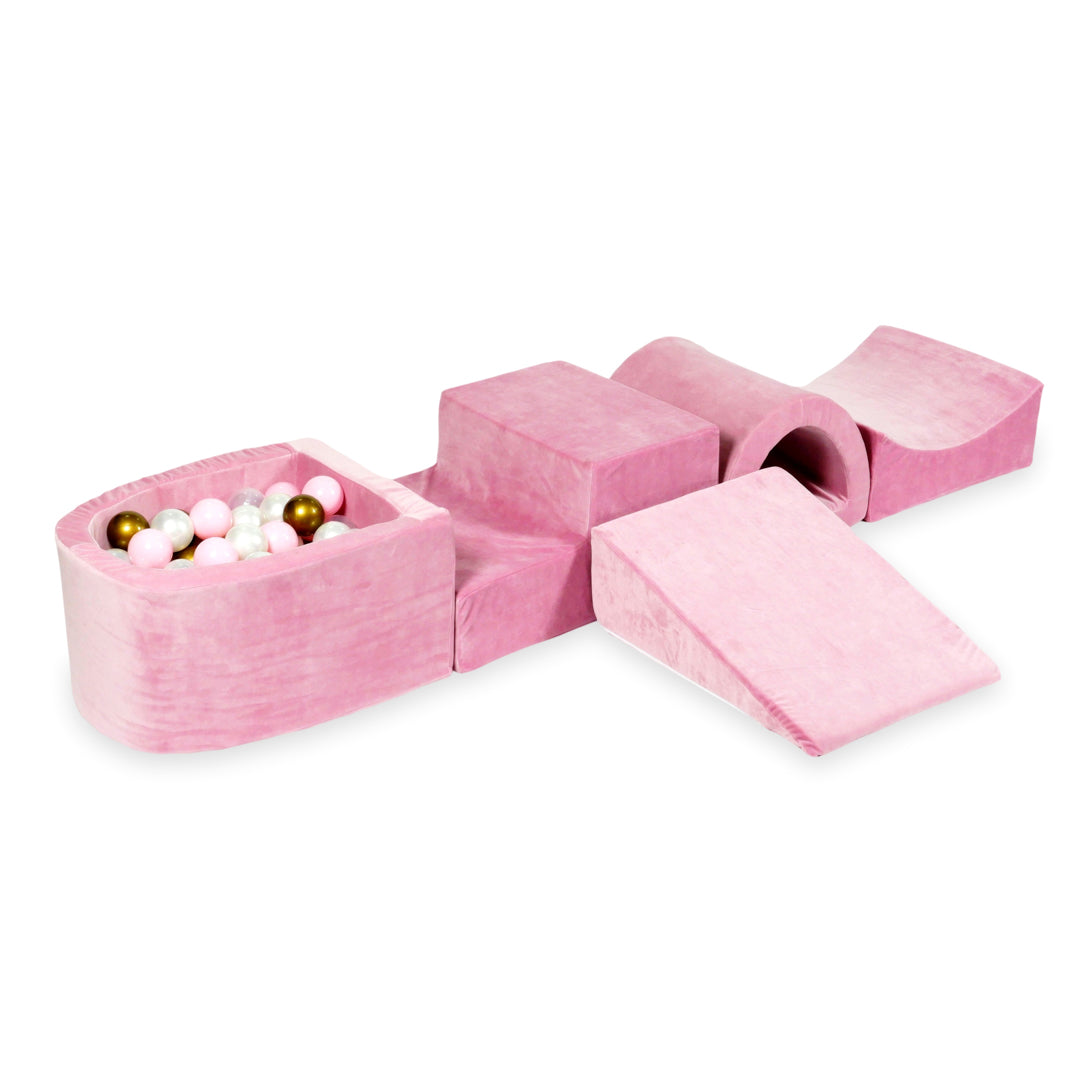 Foam play area with bridge and micro velvet soft pink pool + 100 balls