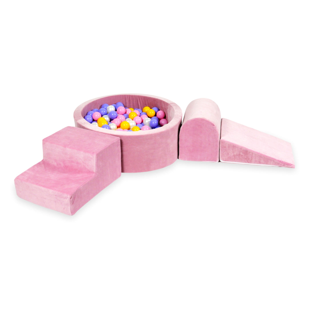 Foam play area with round pool 90x30 velvet soft pink + 200 balls