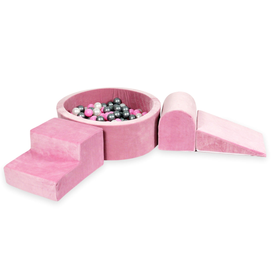 Foam play area with round pool 90x30 velvet soft pink + 200 balls