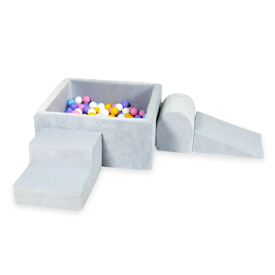 Foam play area with square ball pit children's play set 90x90x40 velvet soft light gray + 400 balls