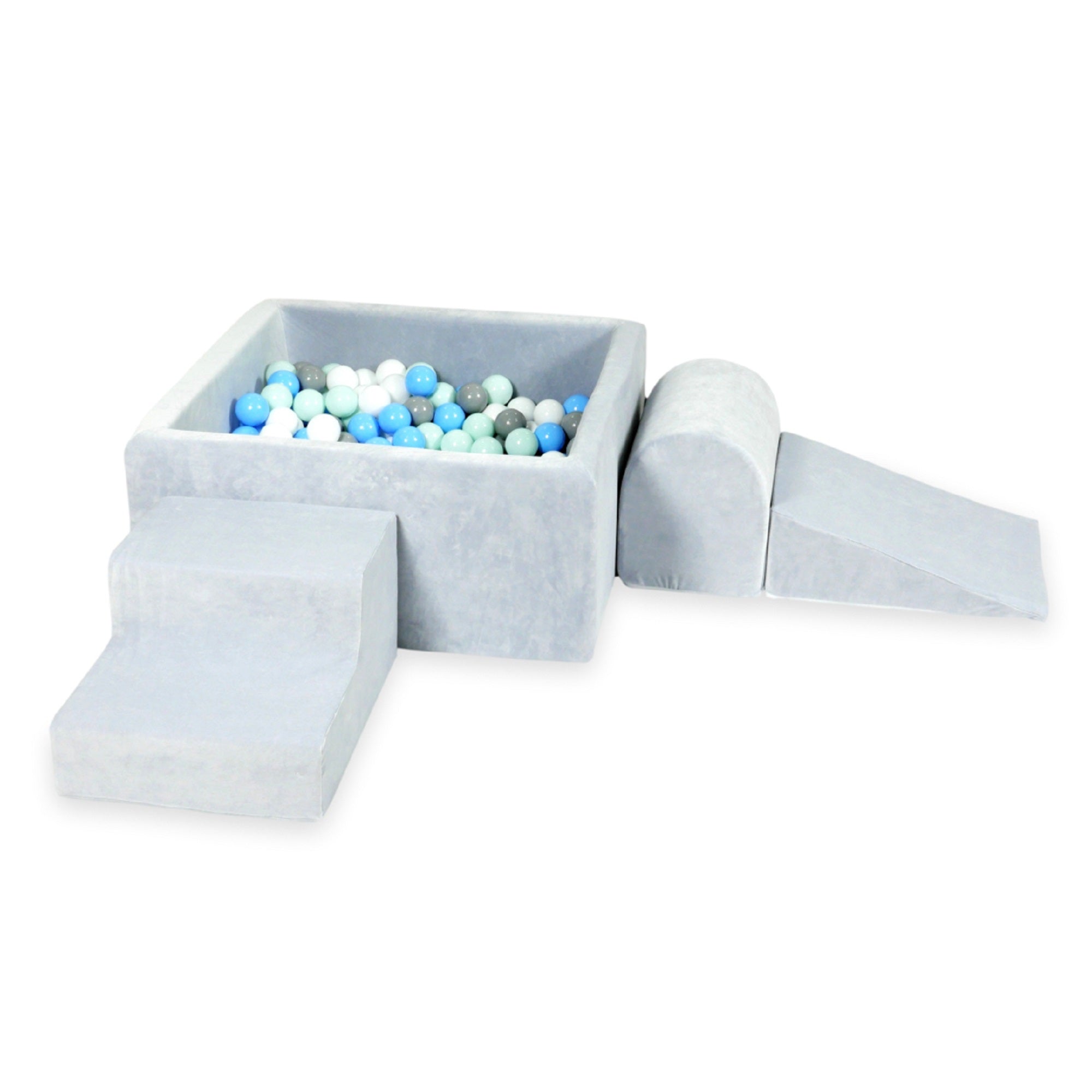 Foam play area with square ball pit children's play set 90x90x40 velvet soft light gray + 400 balls