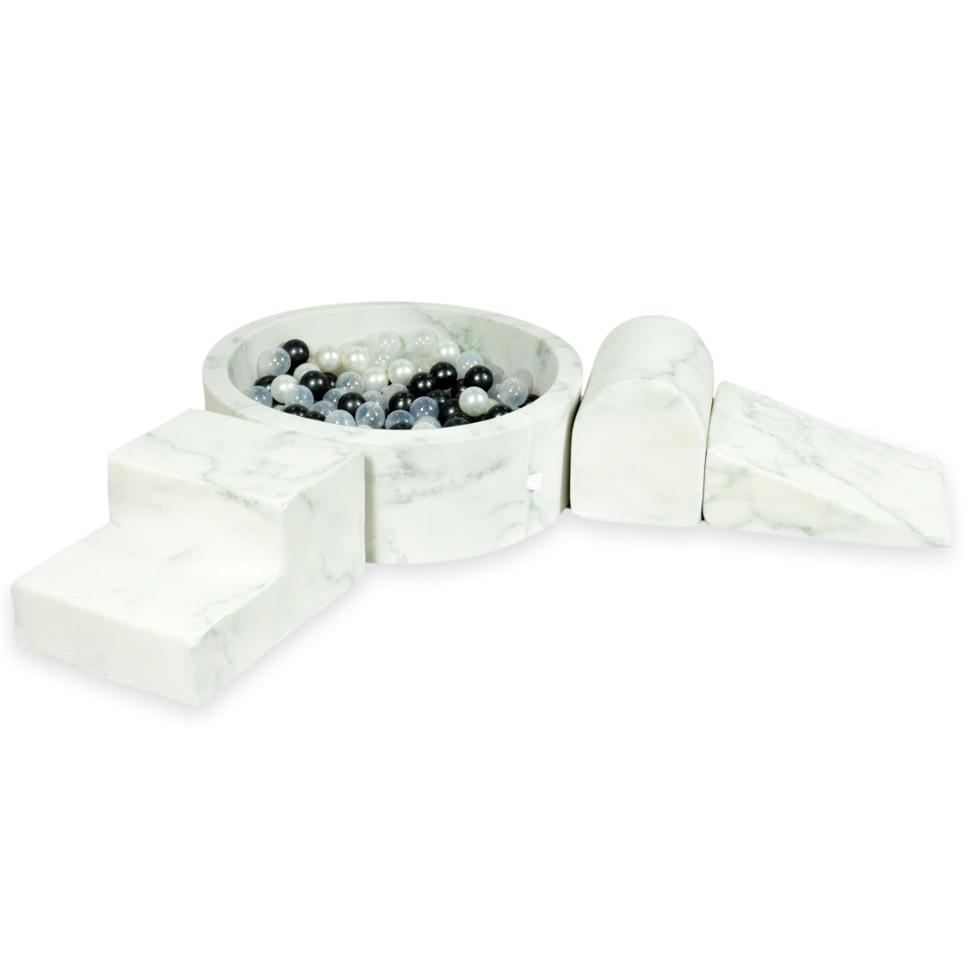 Foam play area with round pool 90x30 marble + 200 balls