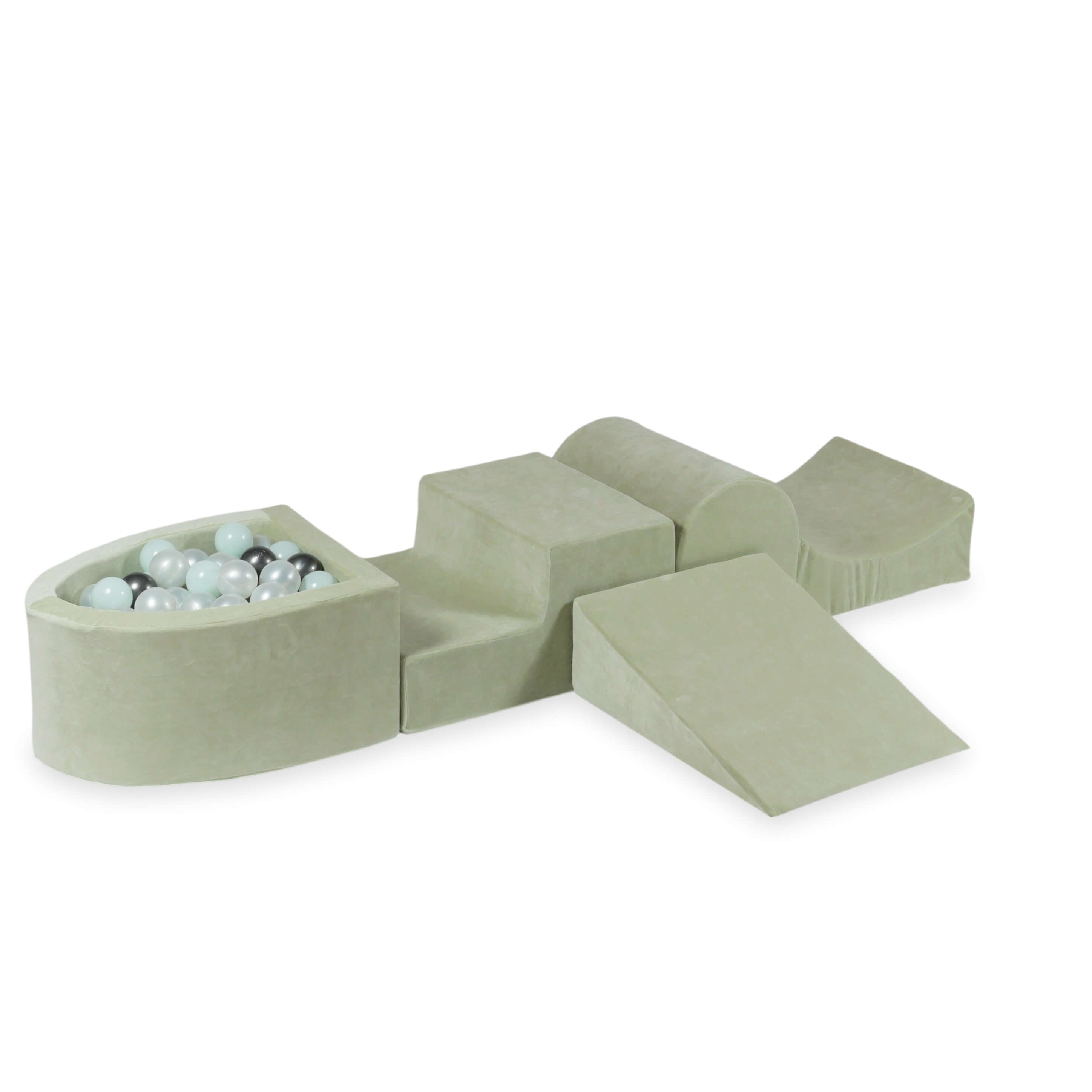 Foam play area with hill and micro velvet soft pistachio pool + 100 balls