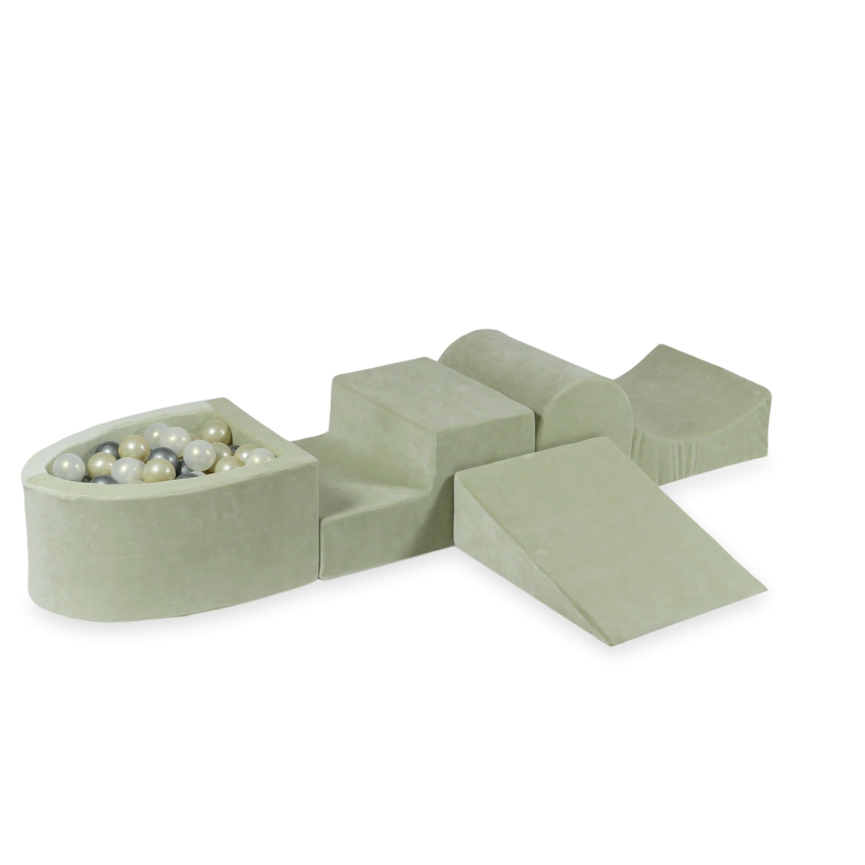 Foam play area with hill and micro velvet soft pistachio pool + 100 balls