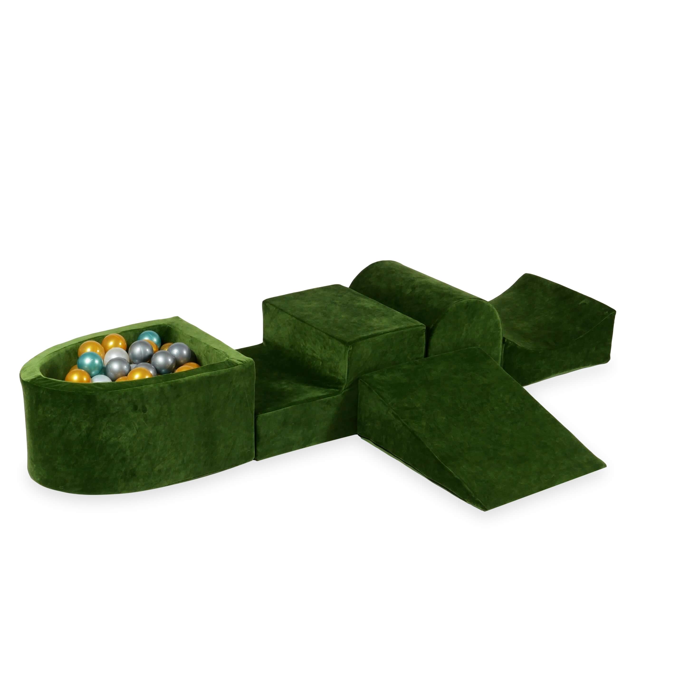 Foam play area with hill and micro velvet soft olive pool + 100 balls