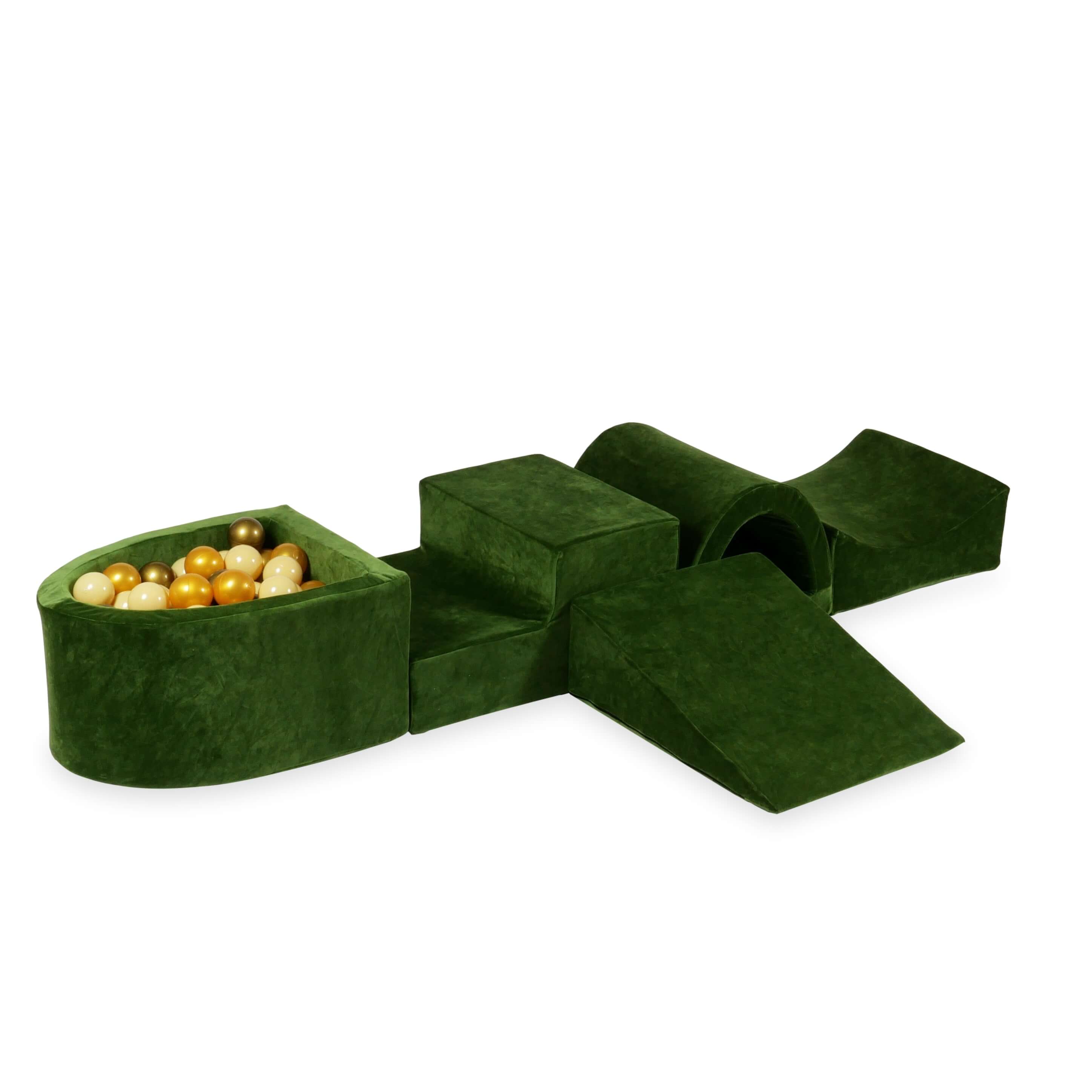 Plac zabaw z pianki z mostkiem i basenem z mikroweluru soft olive + 100 piłek