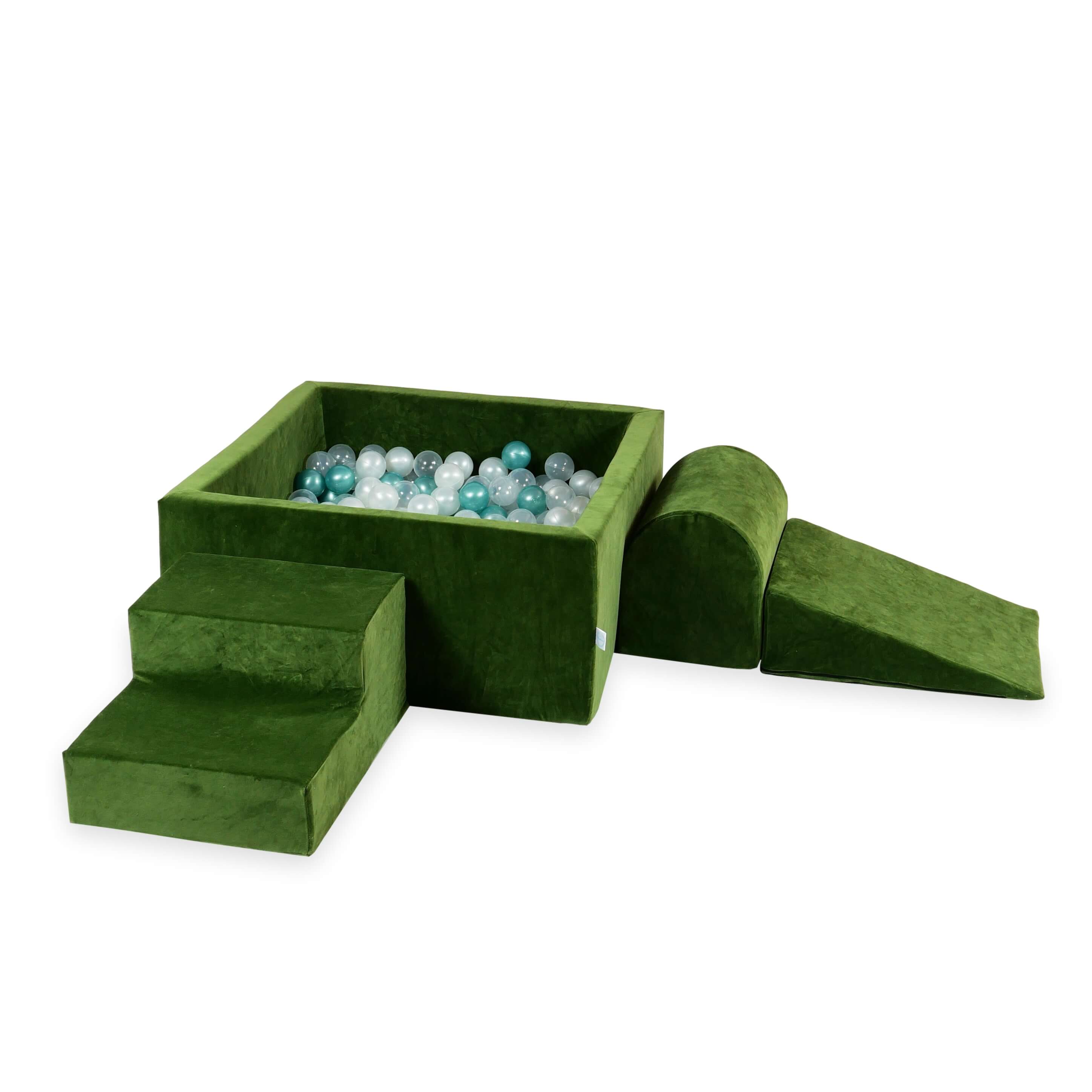 Foam play area with square ball pit children's play set 90x90x40 velvet soft olive + 400 balls