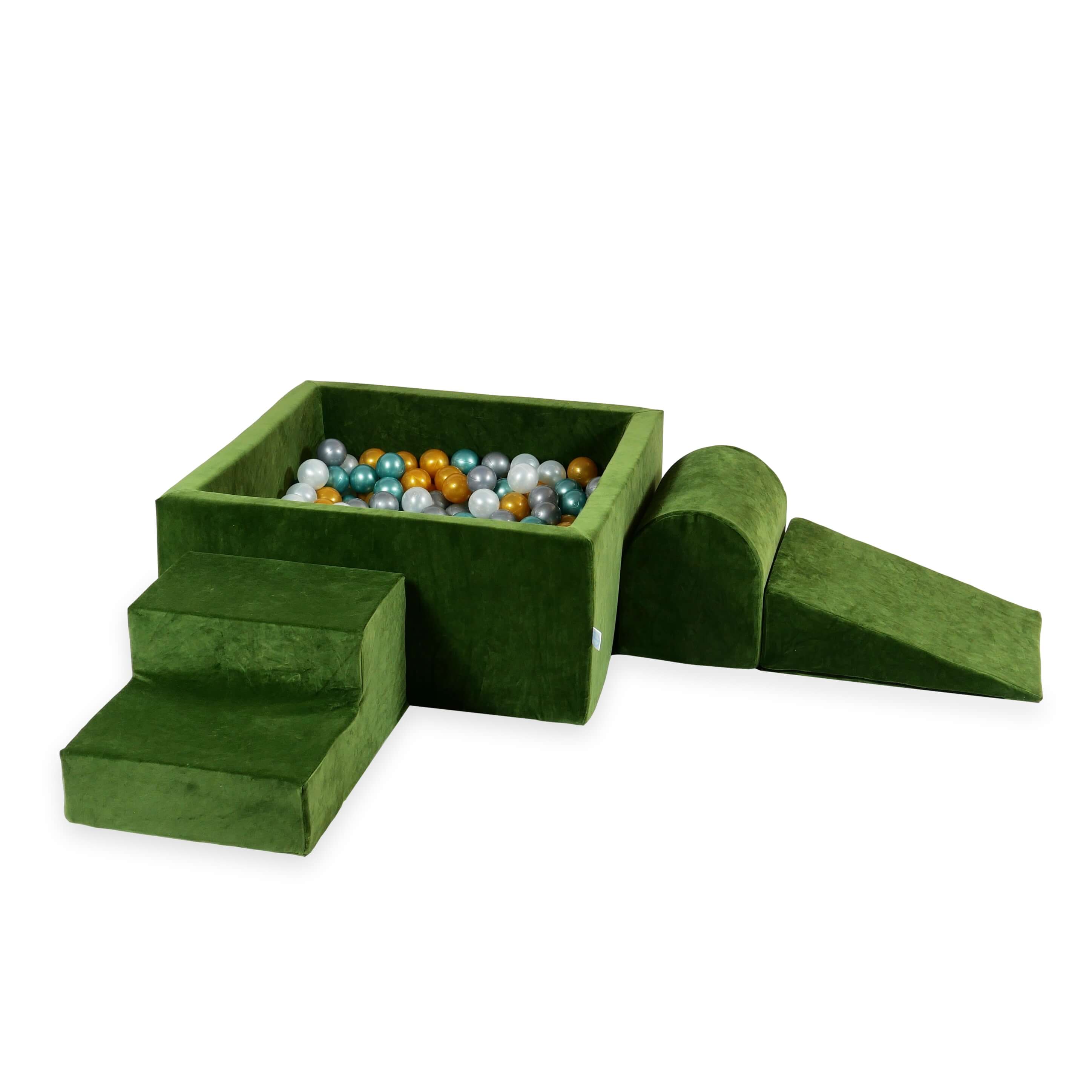 Foam play area with square ball pit children's play set 90x90x40 velvet soft olive + 400 balls