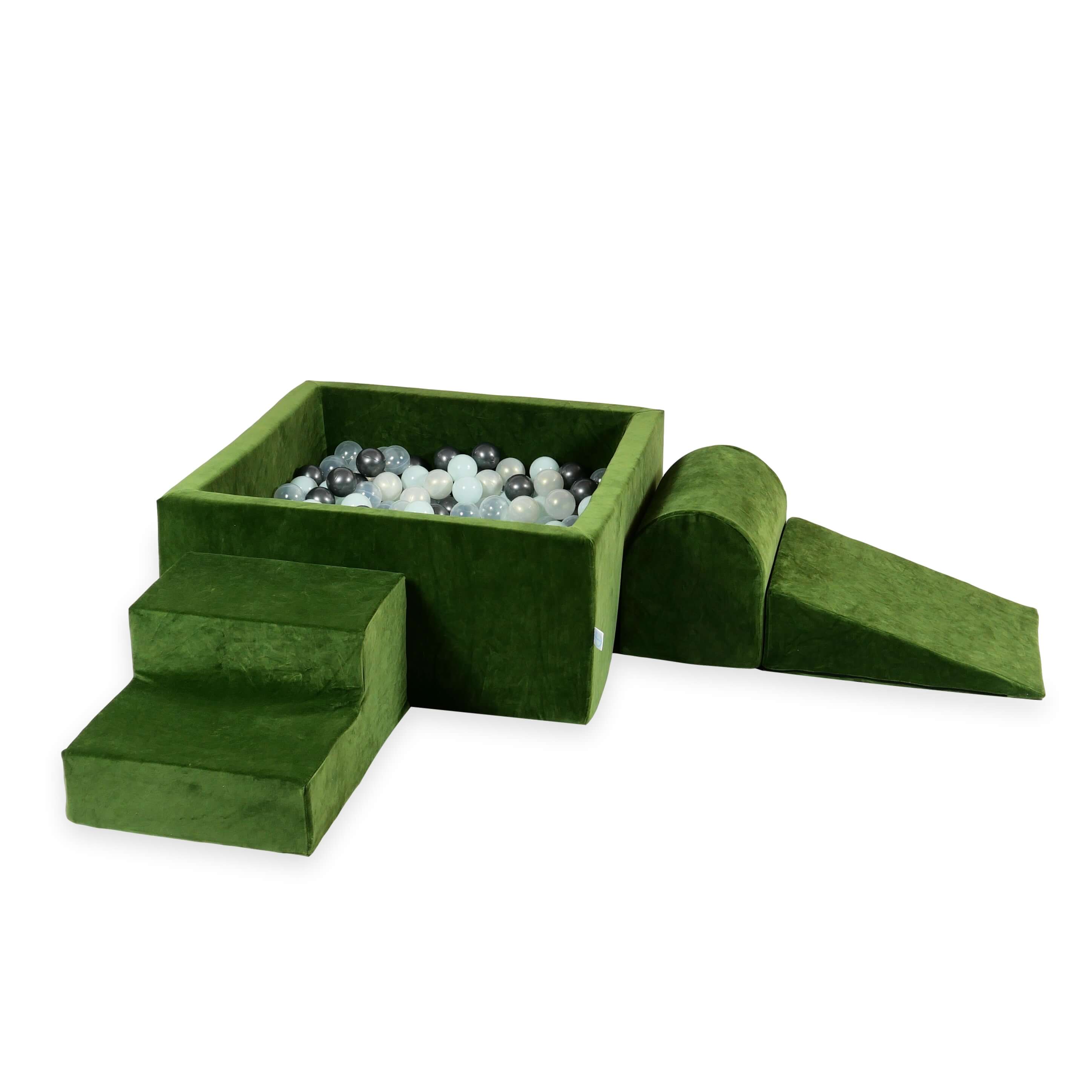 Foam play area with square ball pit children's play set 90x90x40 velvet soft olive + 400 balls
