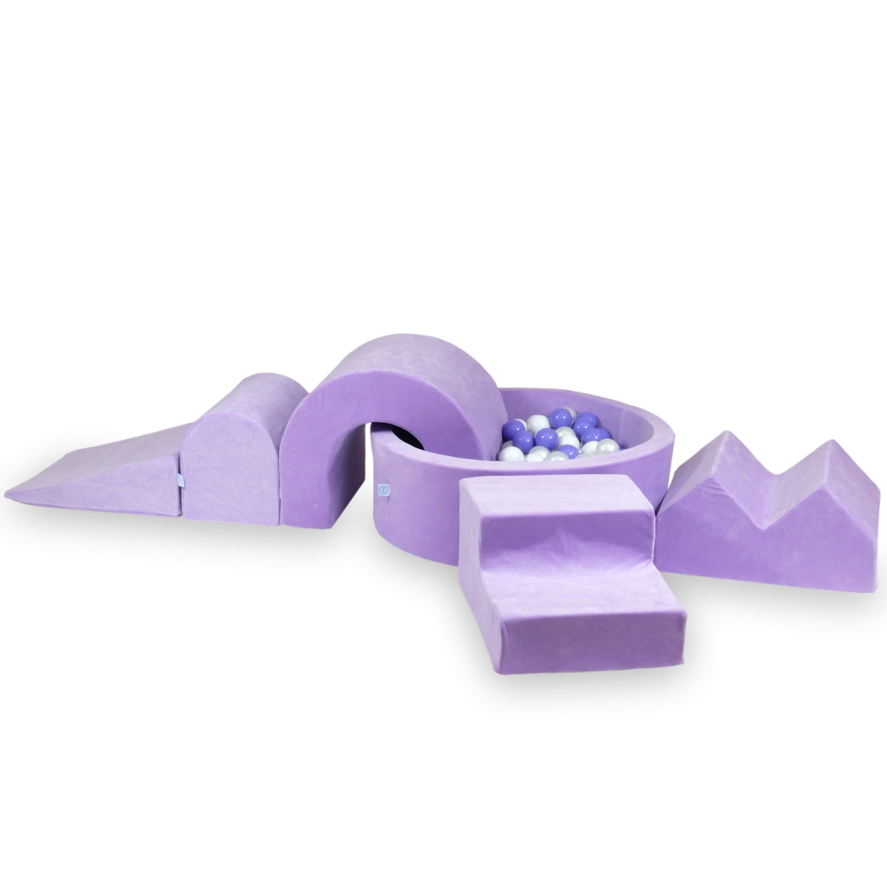 Foam play area with round pool 90x30 lilac + 5 elements + 200 balls