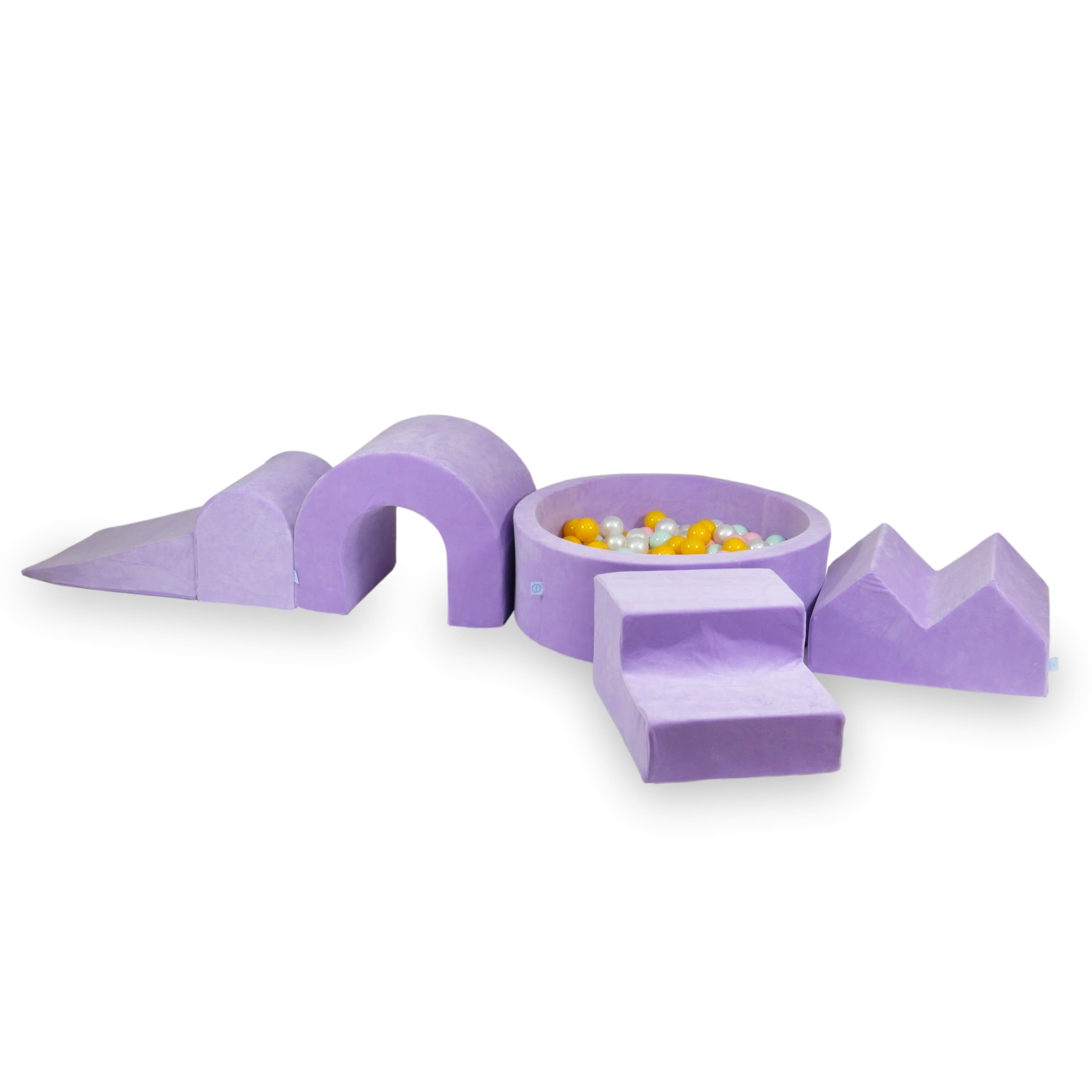 Foam play area with round pool 90x30 lilac + 5 elements + 200 balls