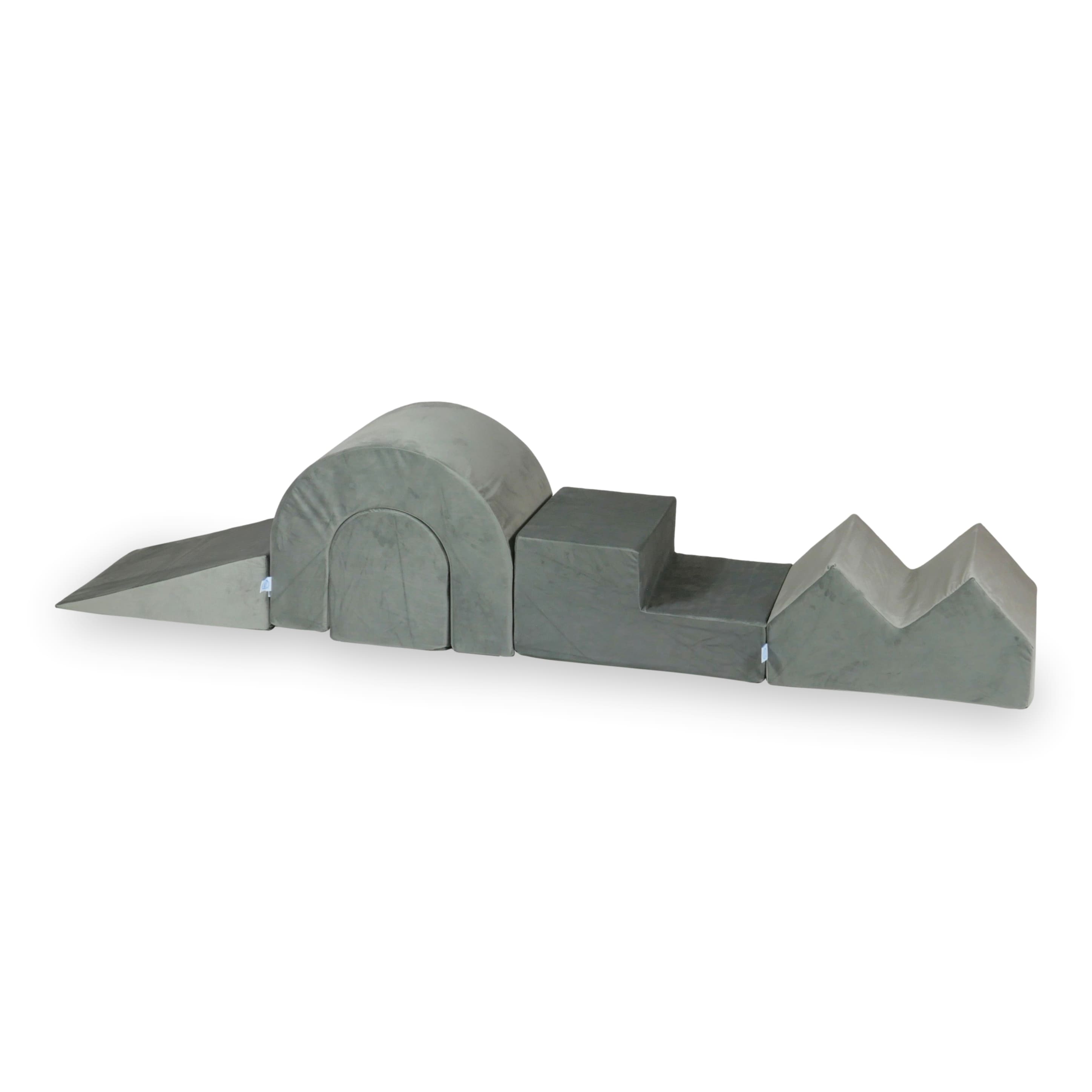 Foam play area with round pool 90x30 velvet gray + 5 elements + 200 balls