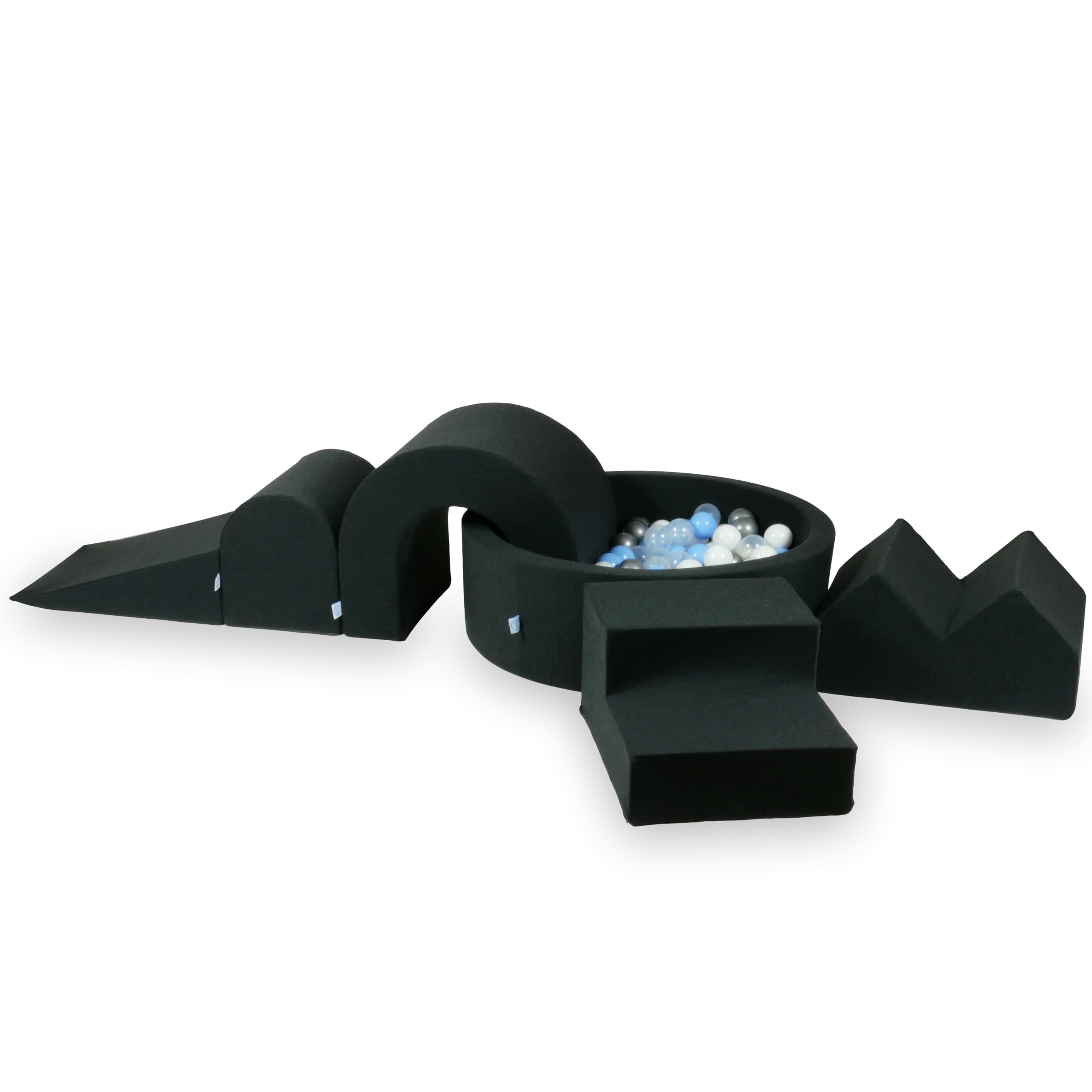 Foam play area with round pool 90x30 graphite + 5 elements + 200 balls