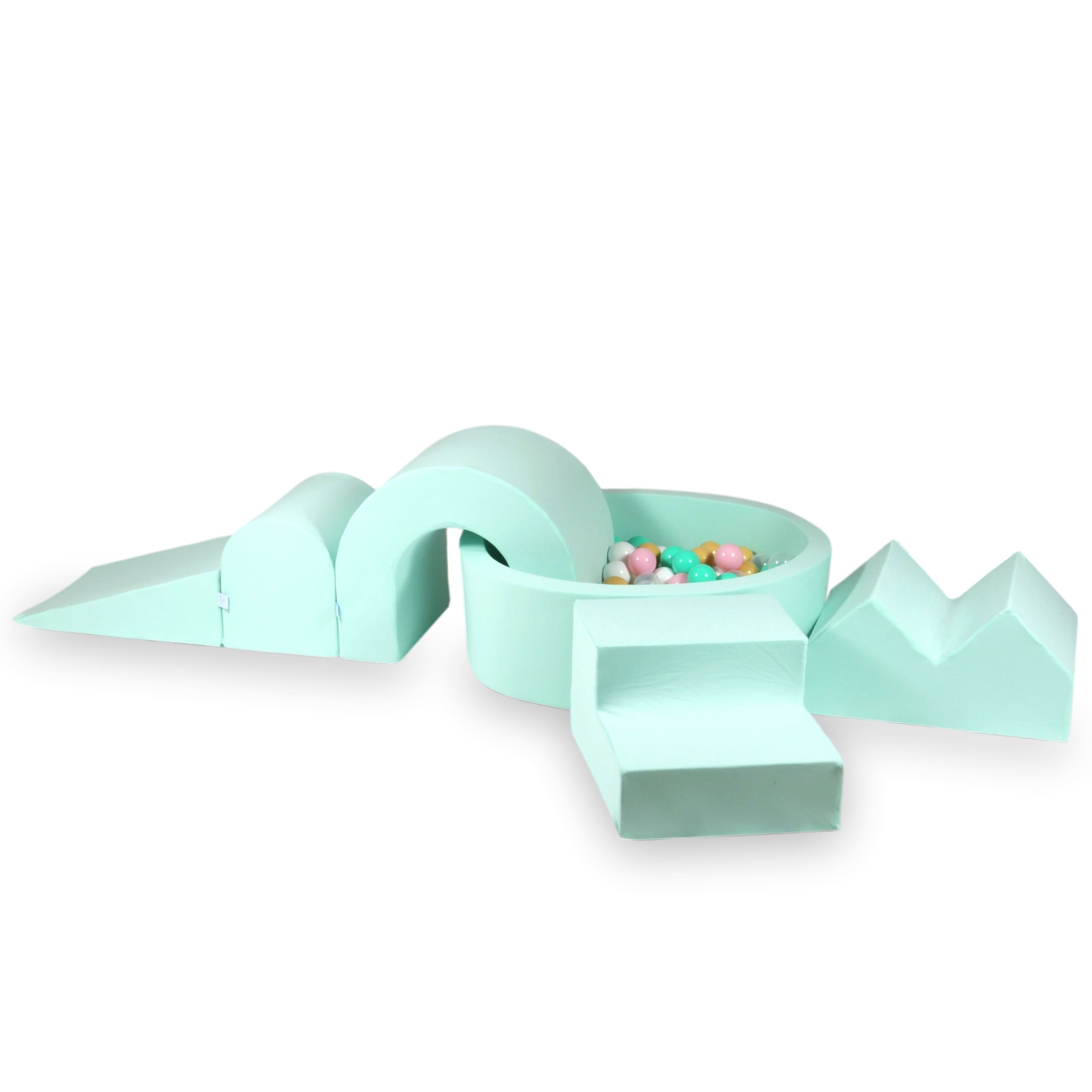 Foam play area with round pool 90x30 mint + 5 elements + 200 balls