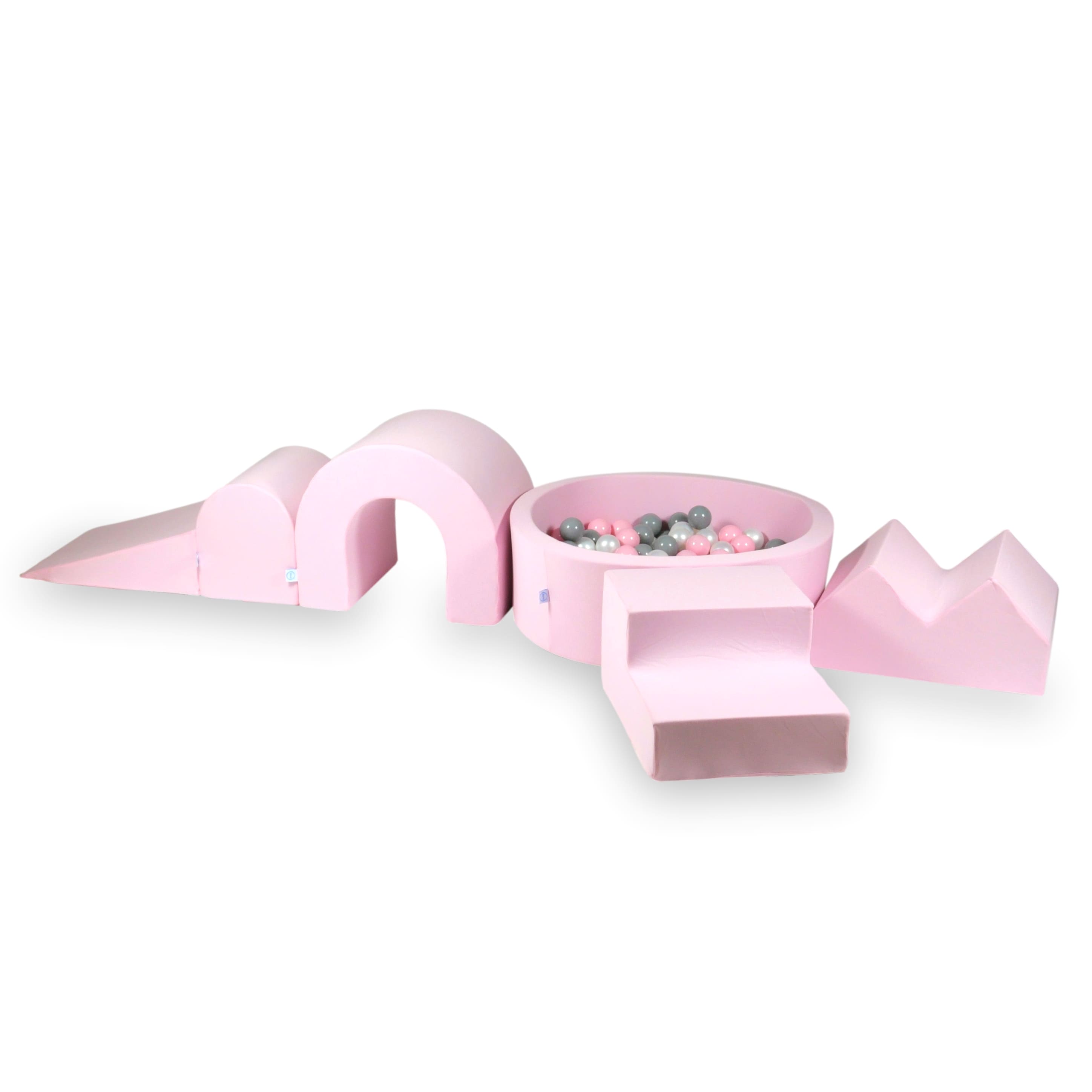Foam play area with round pool 90x30 powder pink + 5 elements + 200 balls