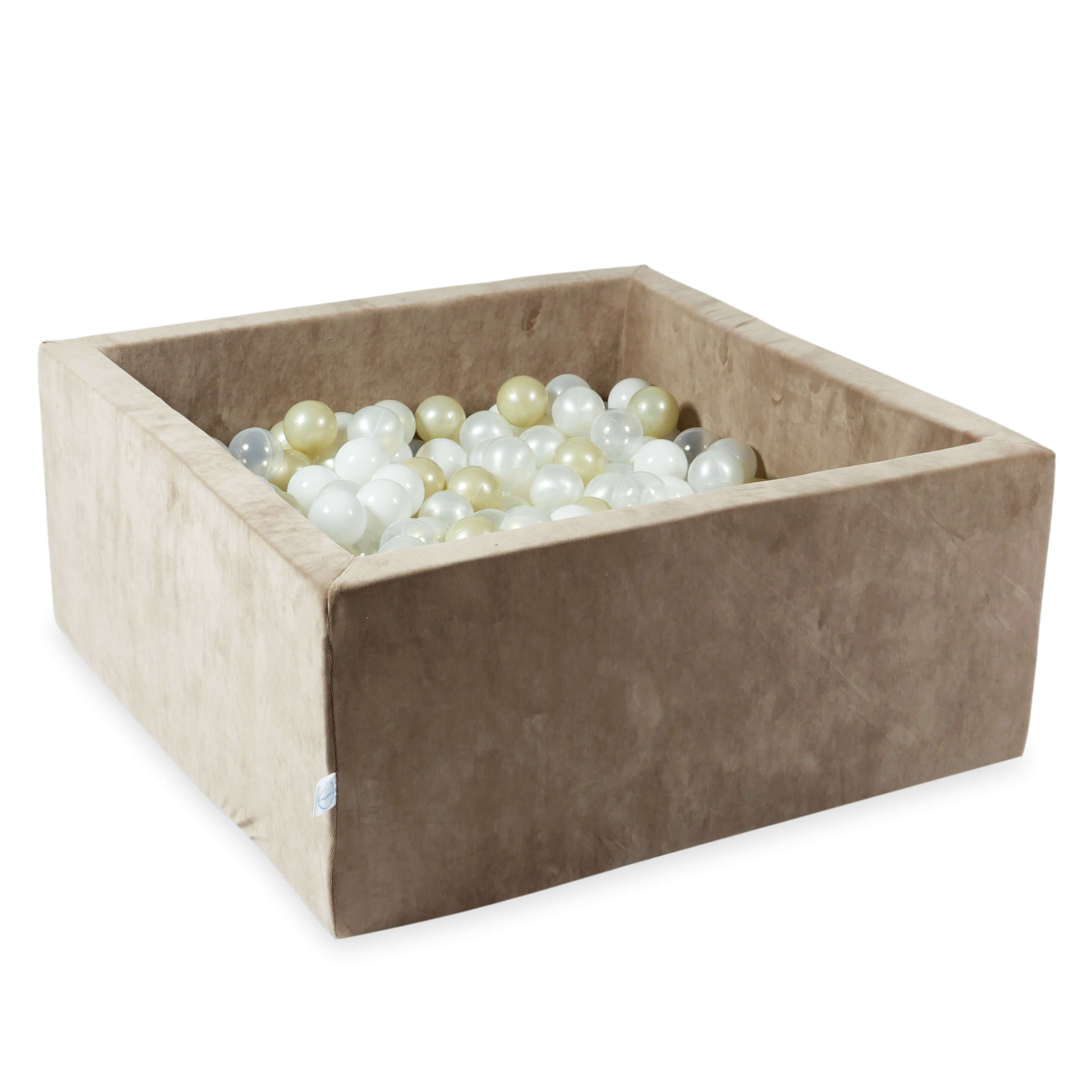 Square ball pit 90x90x40 cm in soft Brown velvet, 400 balls
